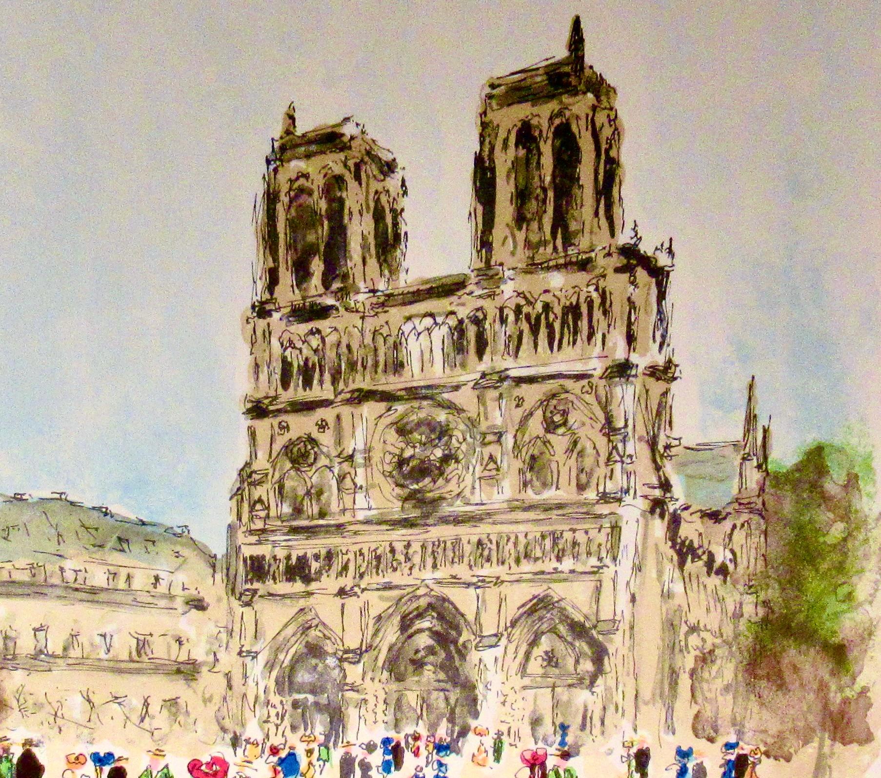 Paris, Notre Dame - Beige Figurative Print by Urbain Huchet