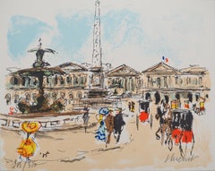 París : Obelisco en los Campos Elíseos - Litografía original firmada a mano y numerada