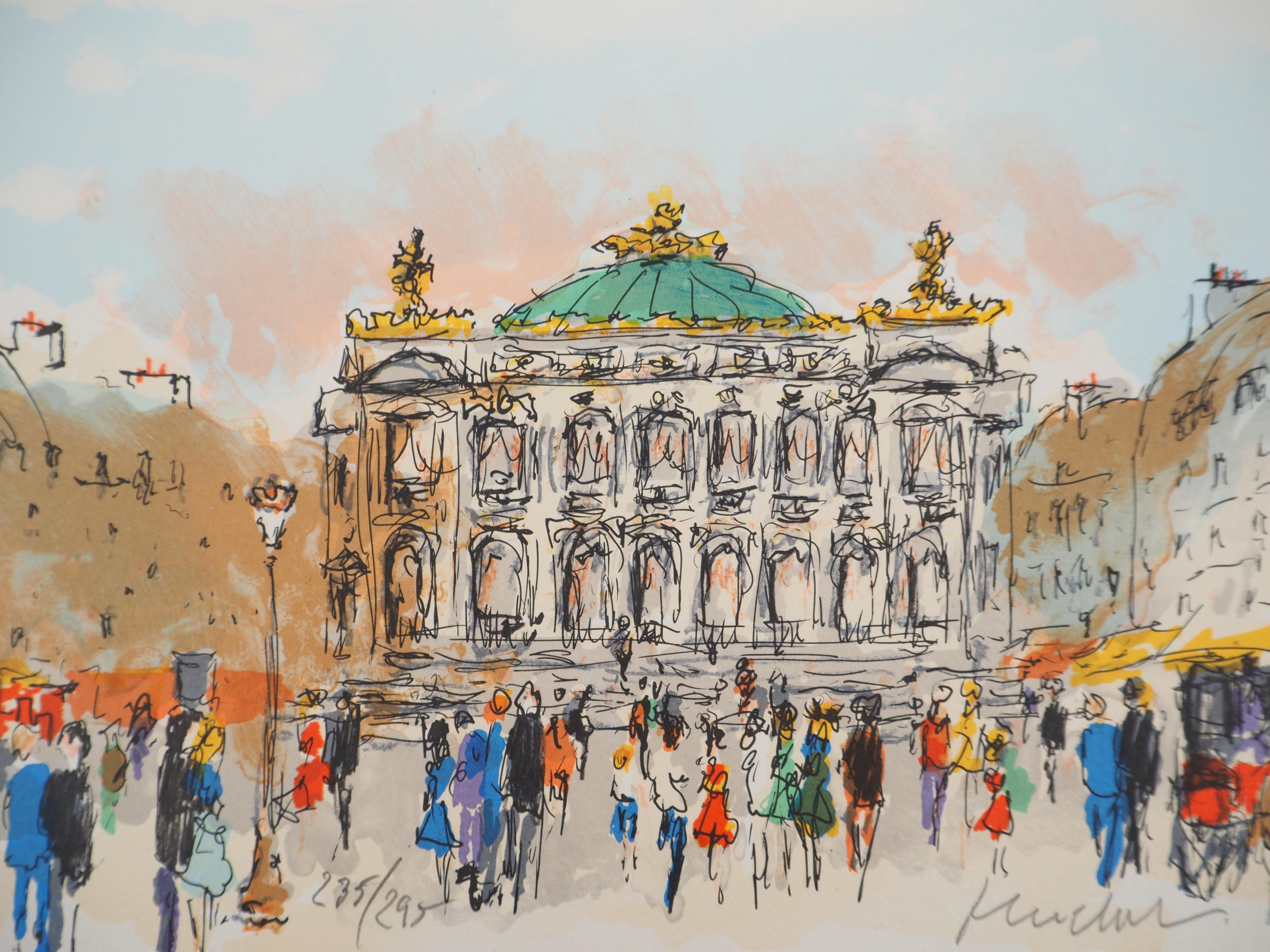 Opera di Parigi: Palazzo Garnier - Litografia originale firmata e numerata - Print Postimpressionismo di Urbain Huchet