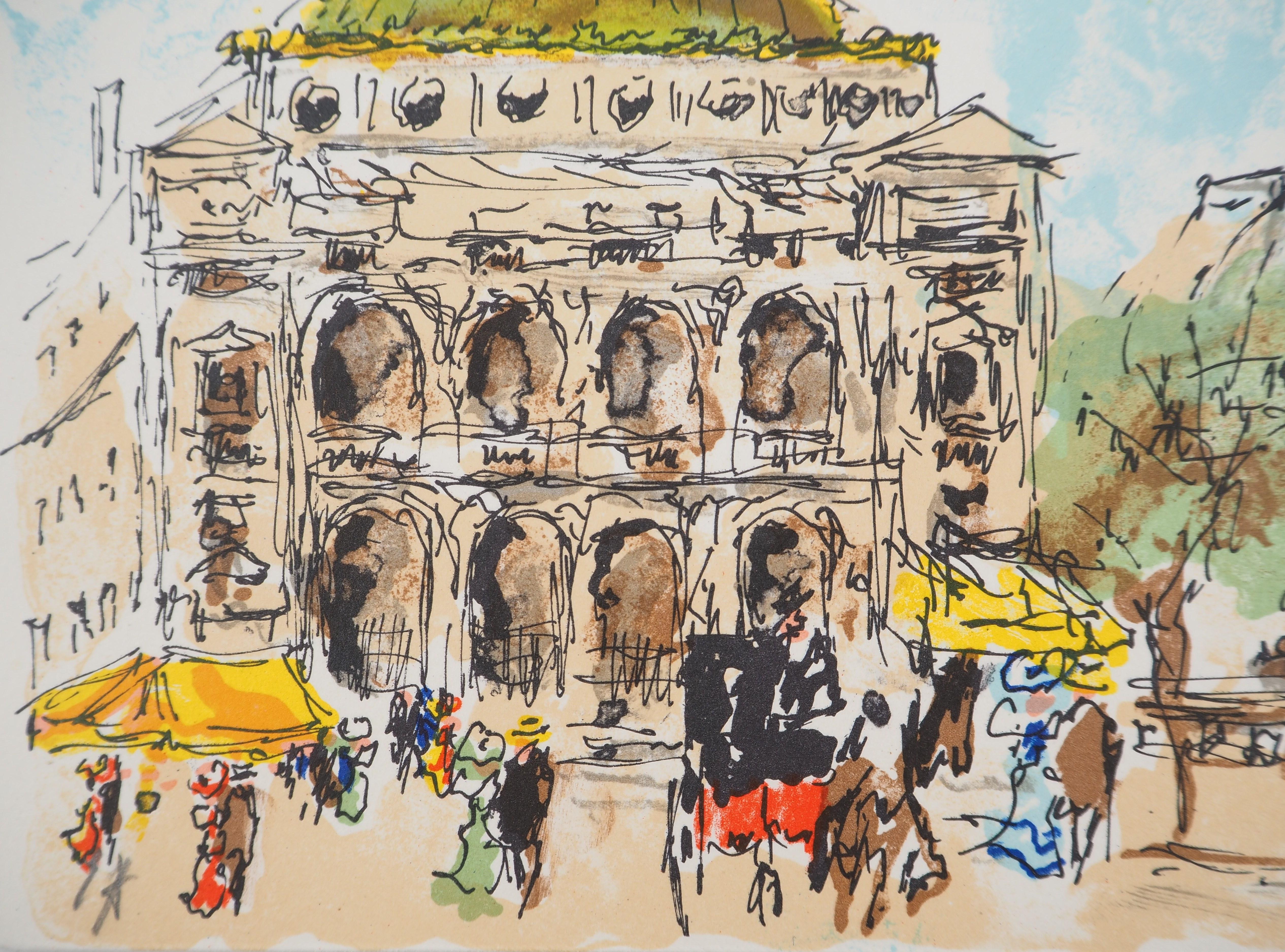 Paris : Opera Square - Original Lithograph Handsigned and Numbered - Post-Impressionist Print by Urbain Huchet