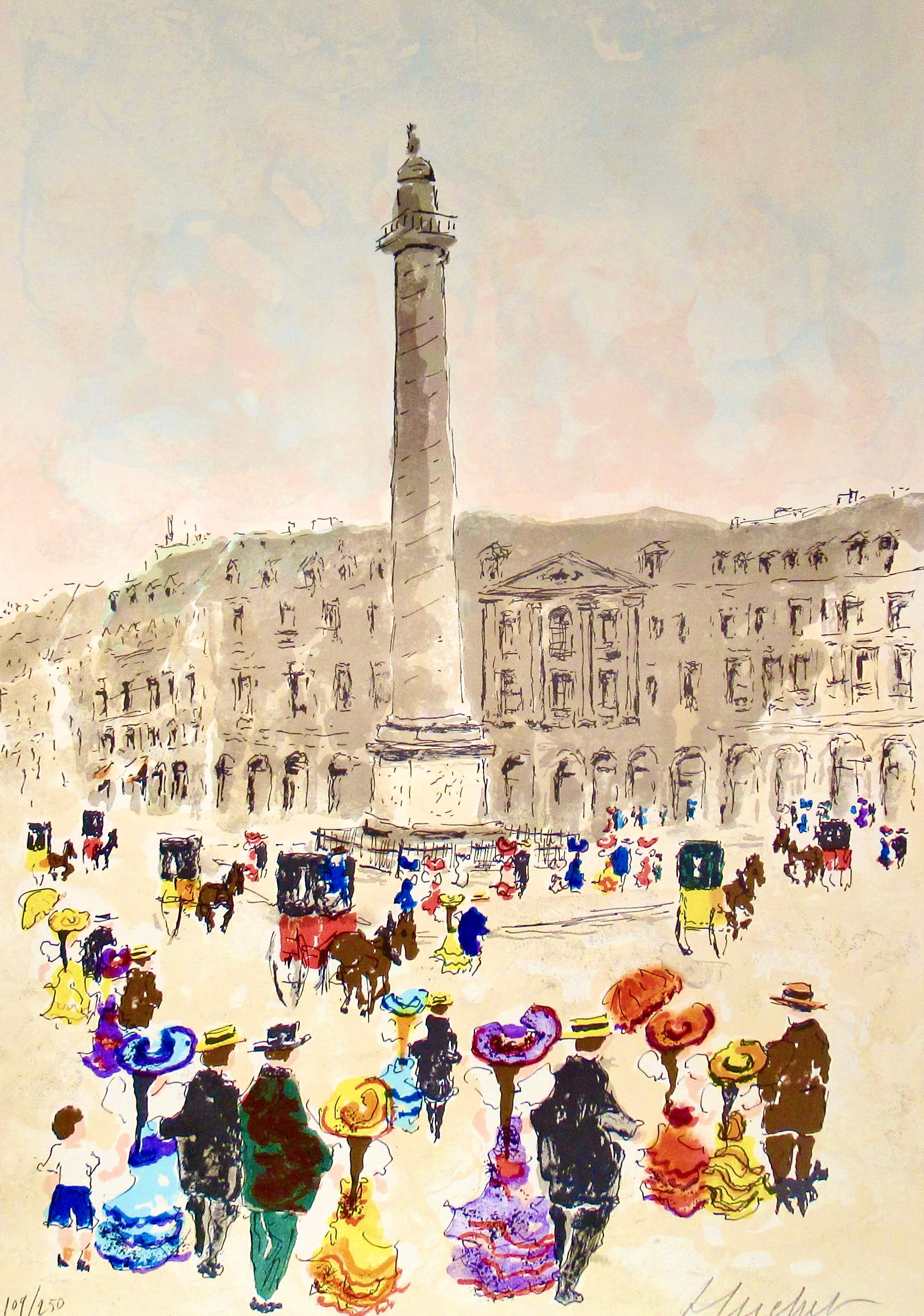 Paris, Place De La bastille - Print by Urbain Huchet