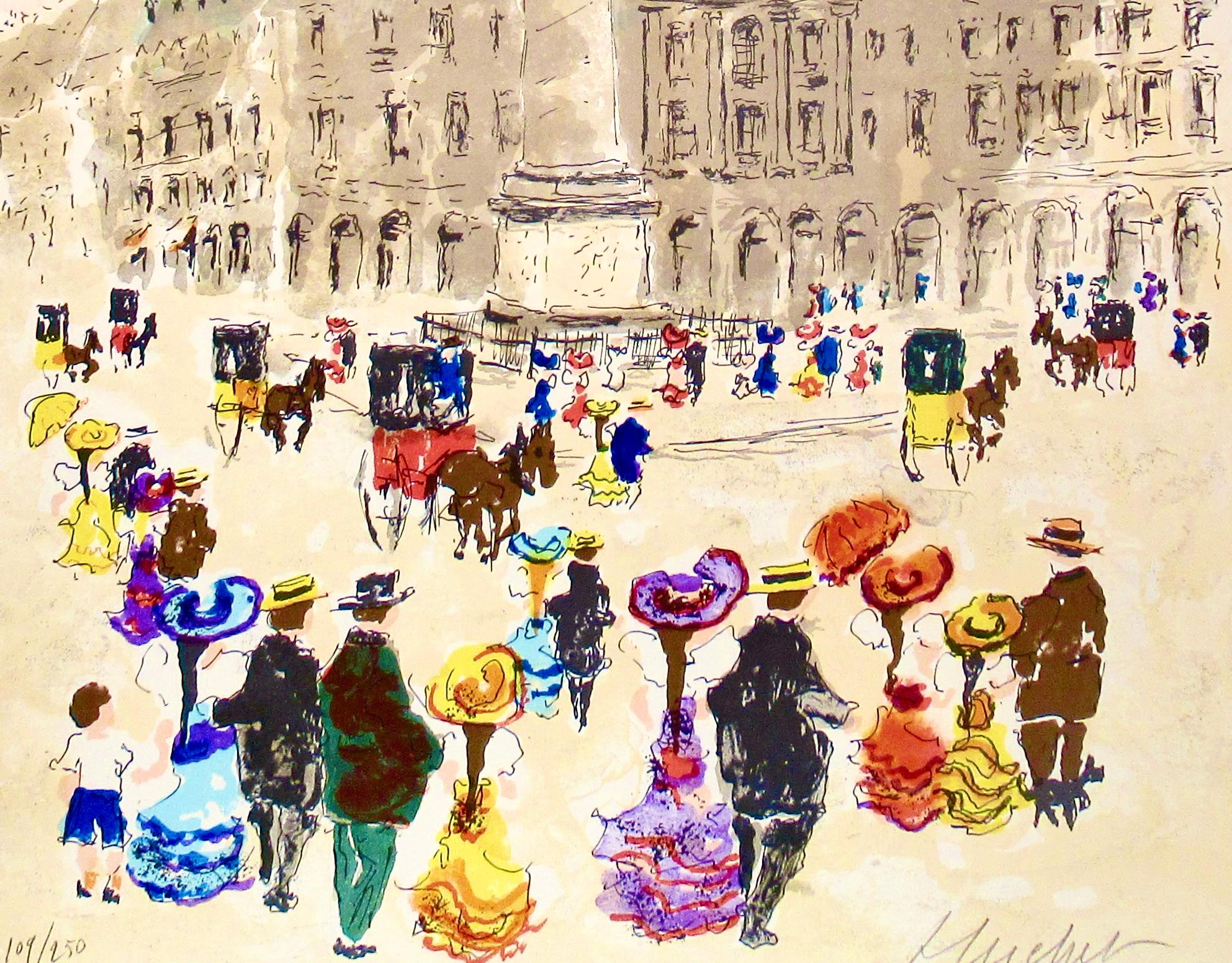 Paris, Place De La bastille - Impressionist Print by Urbain Huchet