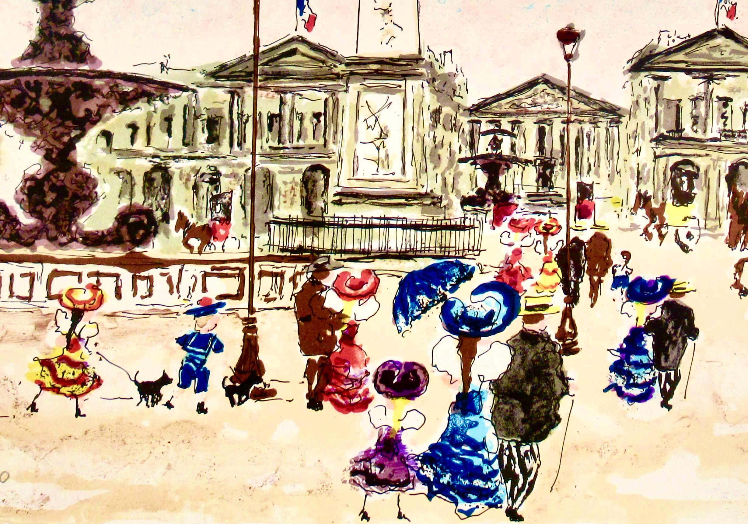 Paris, Place De La Concorde - Beige Figurative Print by Urbain Huchet