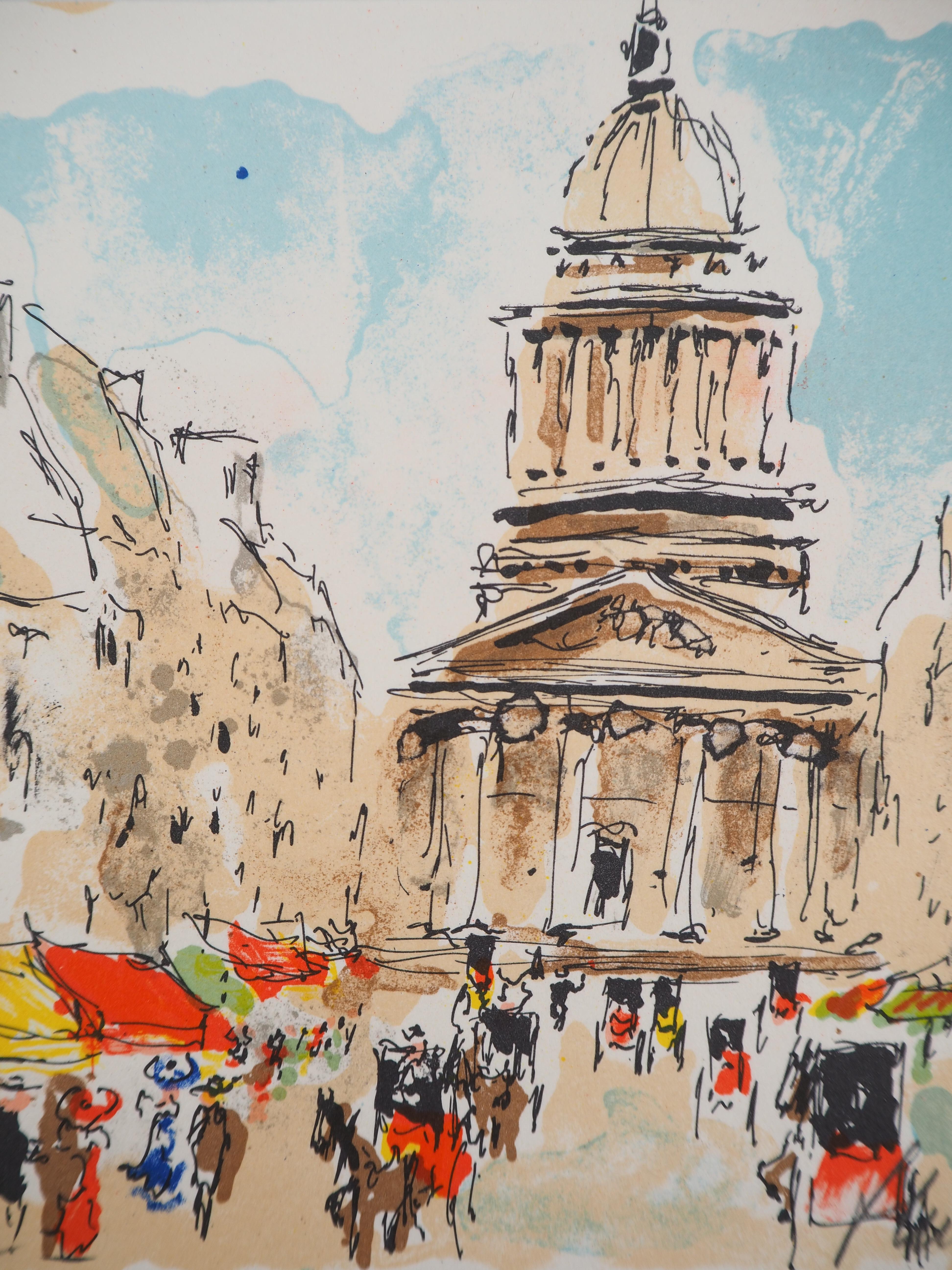 París : Barrio Latino y Panteón - Litografía original firmada a mano y numerada - Print Posimpresionista de Urbain Huchet