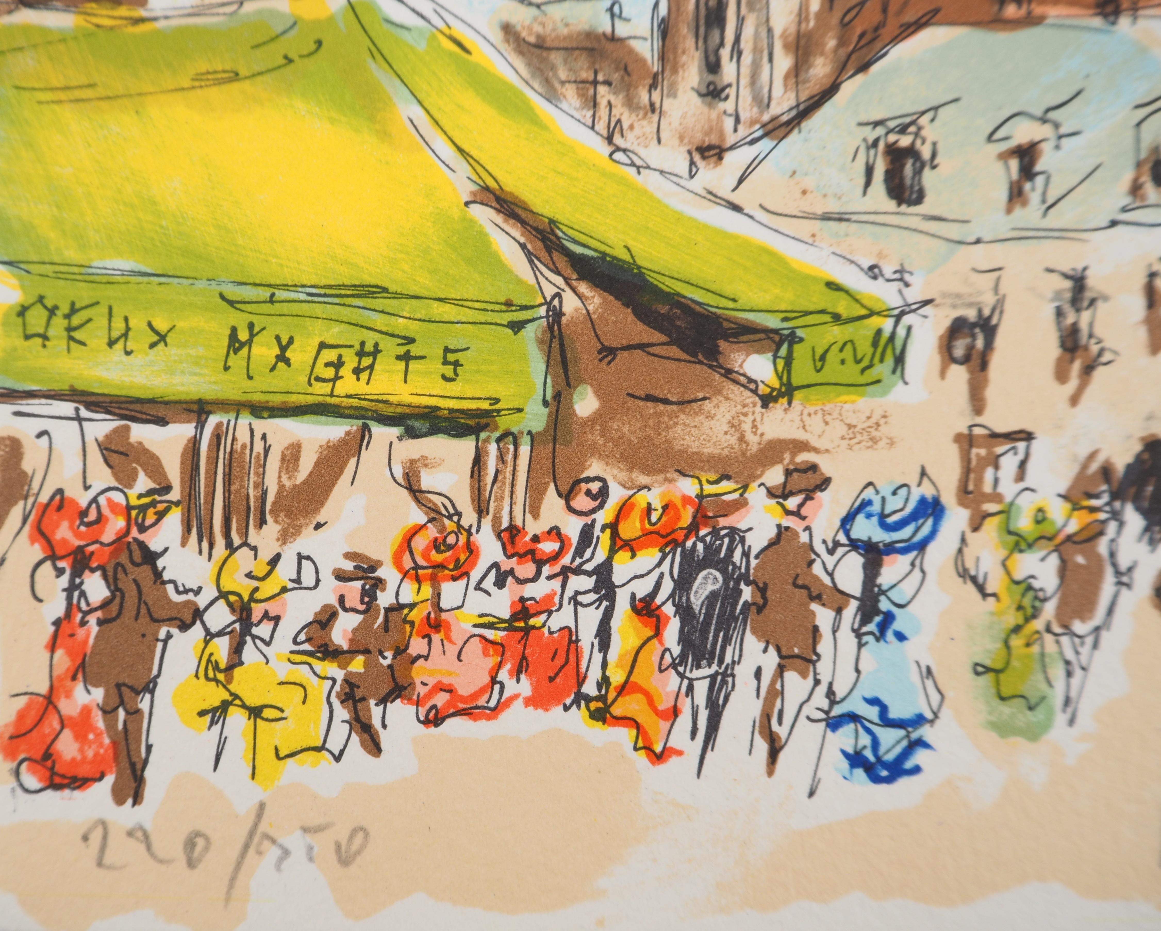 París : Saint Germain des Pres - Litografía original firmada a mano y numerada - Landscape Print Beige de Urbain Huchet
