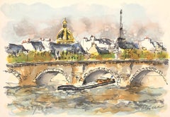 Paris - Seine and Eiffel Tower - Original Lithograph Handsigned and Numbered