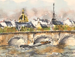 Paris - Seine and Eiffel Tower - Original Lithograph Handsigned N°