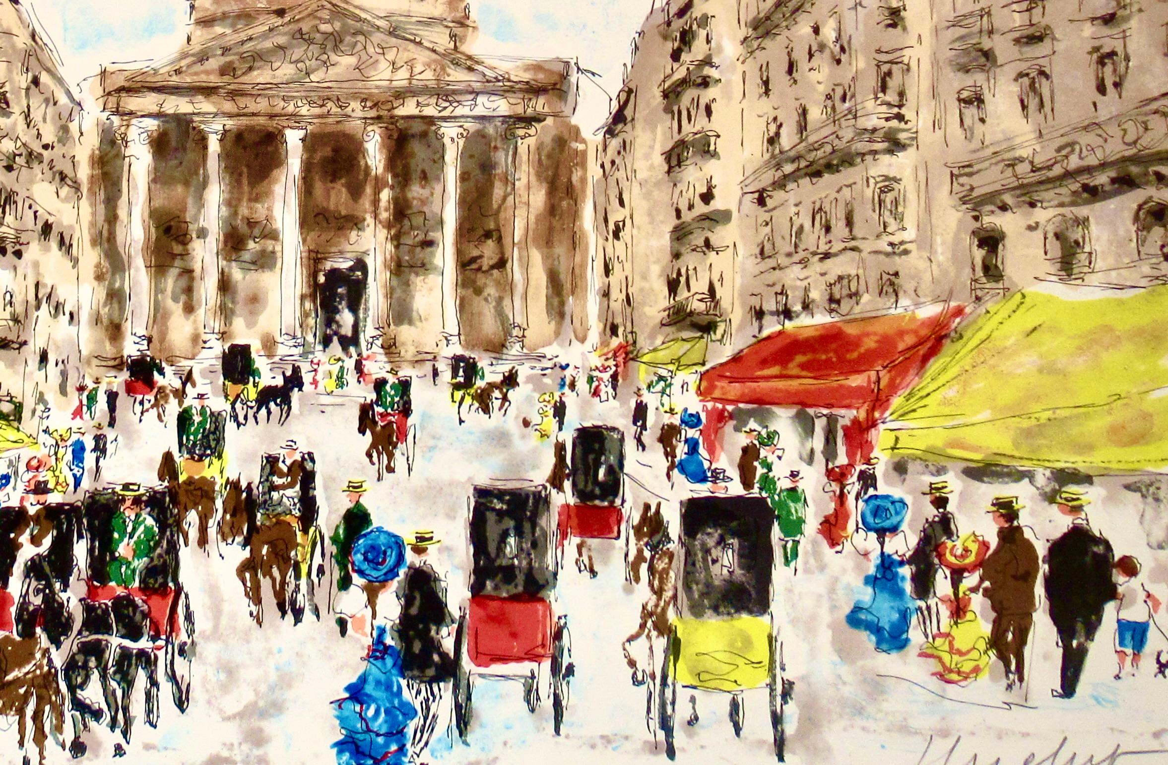 Paris, the Pantheon - Beige Figurative Print by Urbain Huchet
