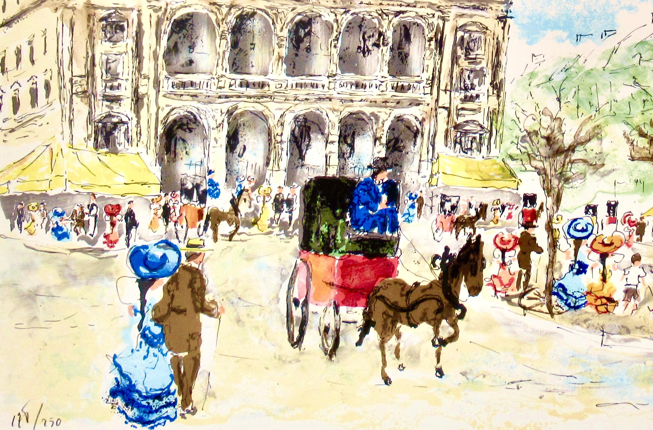 Paris, Theatre Du Chatelet - Beige Figurative Print by Urbain Huchet