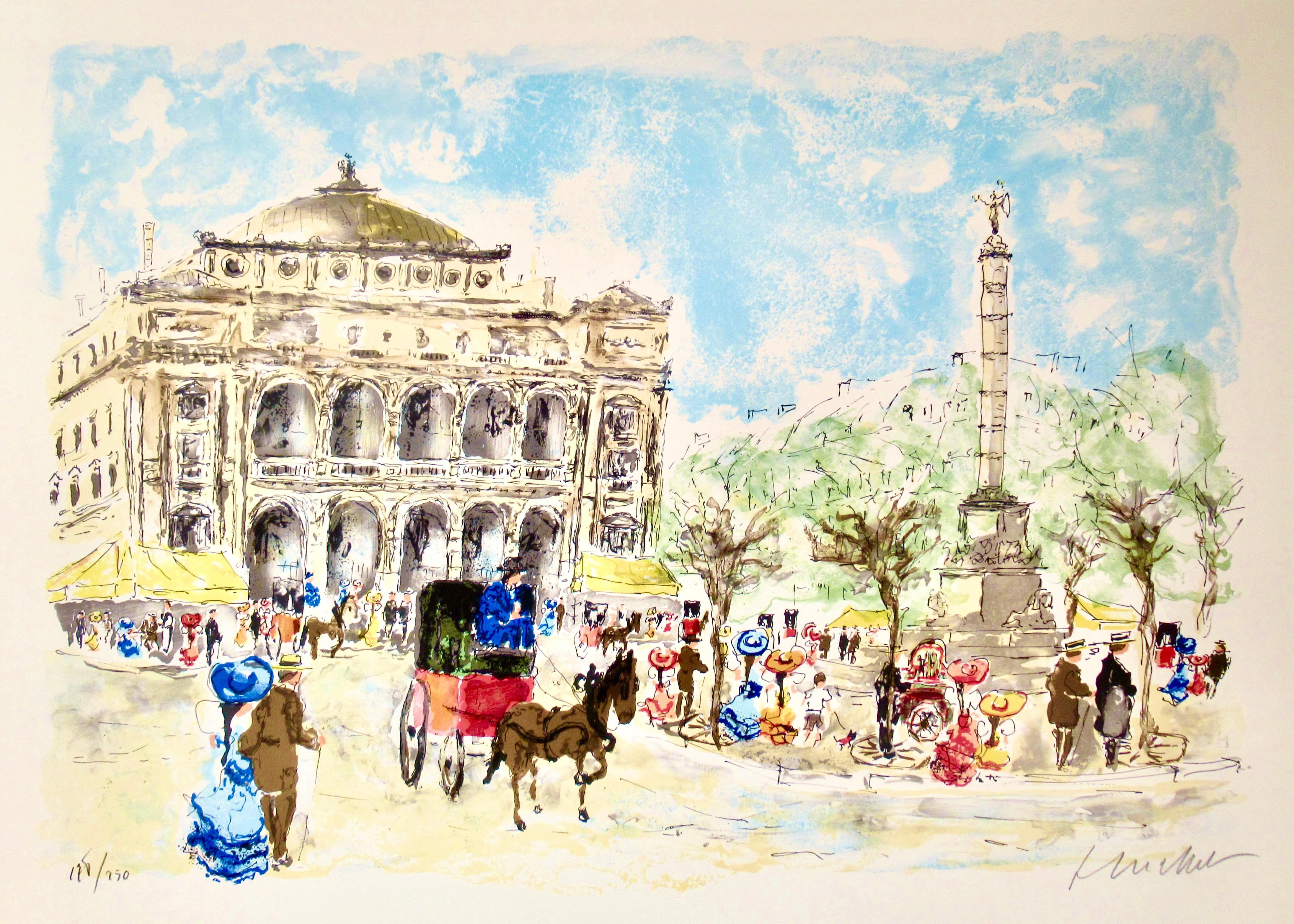 Urbain Huchet Figurative Print - Paris, Theatre Du Chatelet