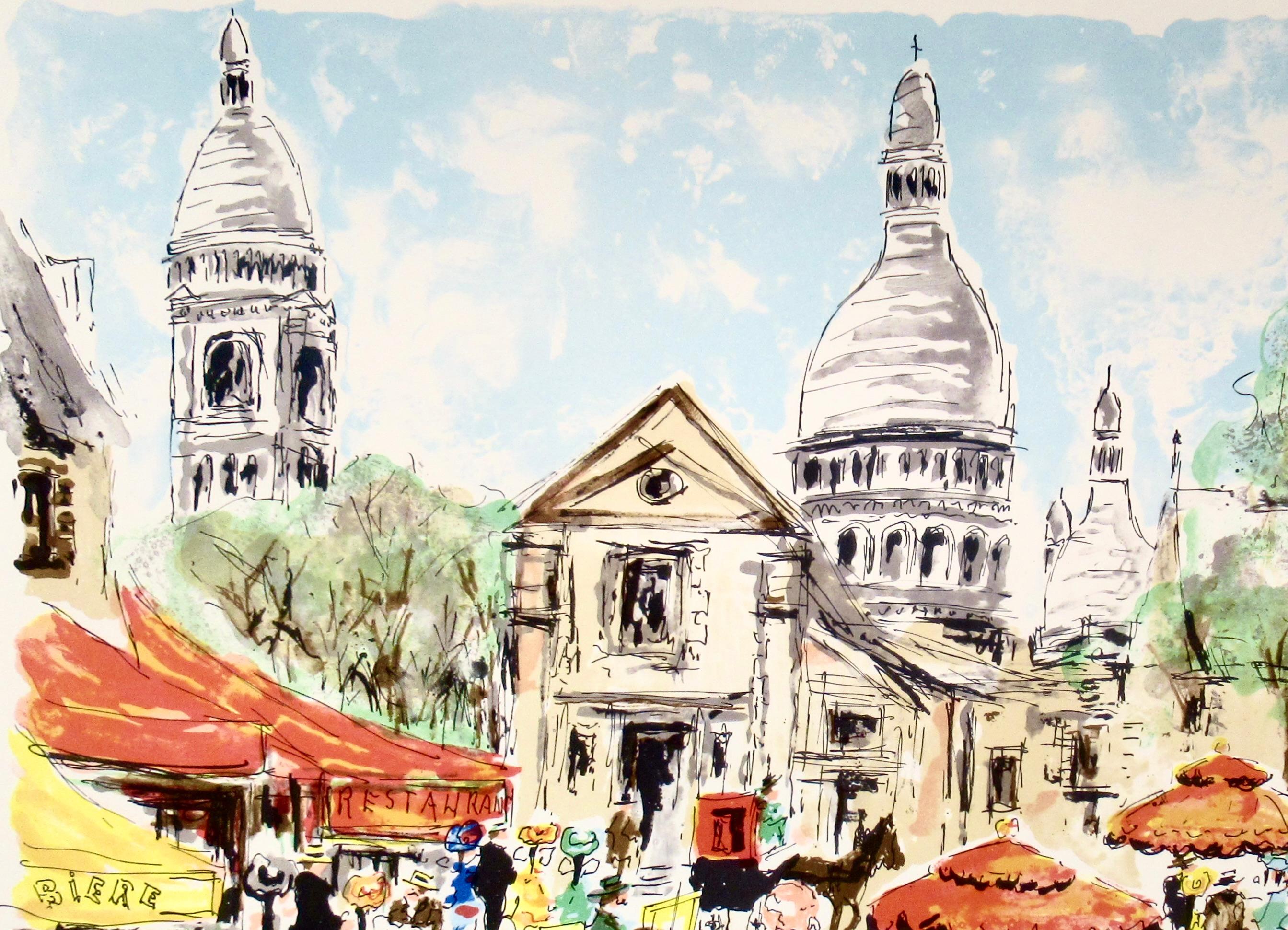 Paris, Place Du Tertre - Beige Figurative Print by Urbain Huchet