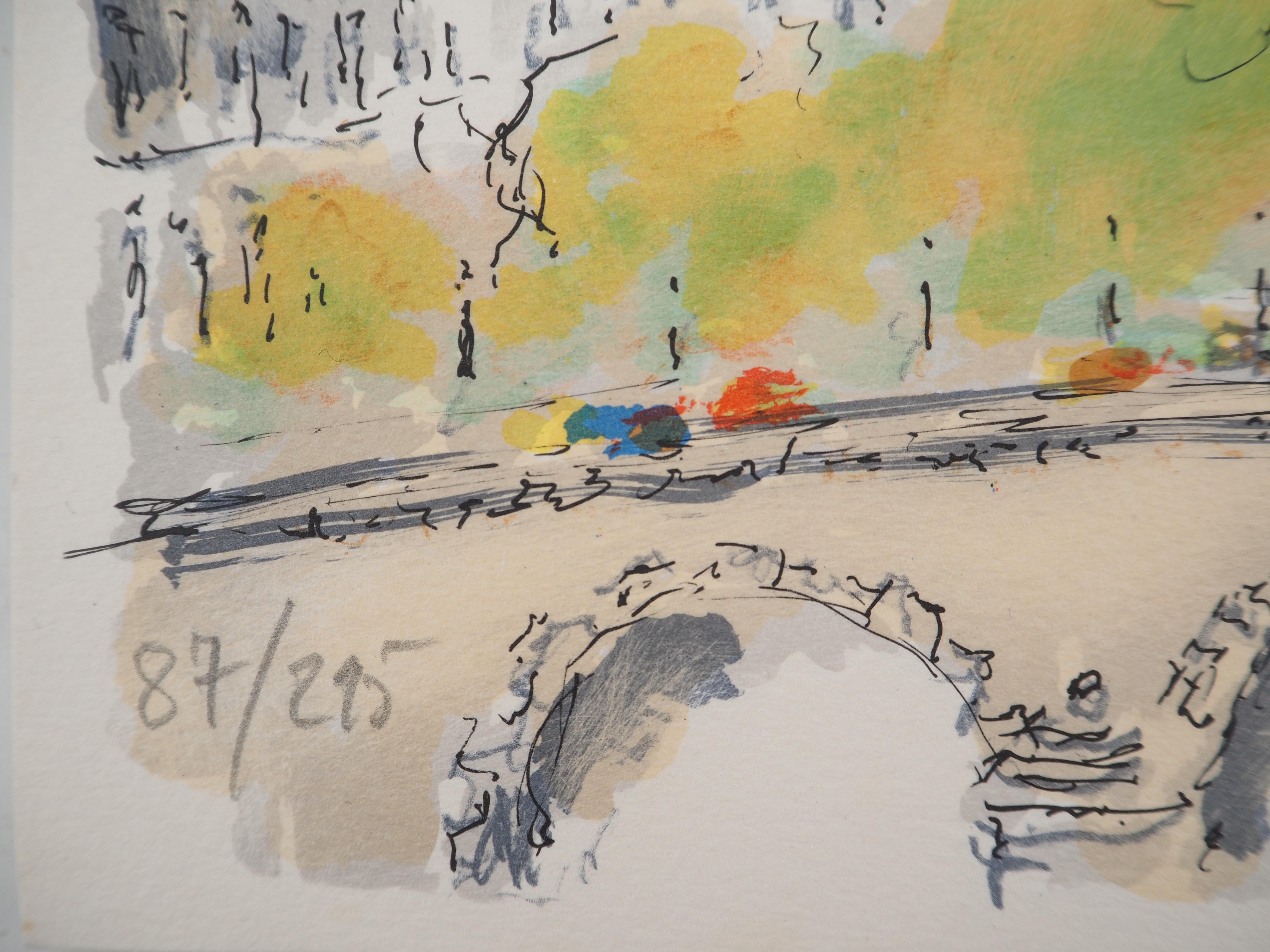 Tejados de París y Notre Dame - Litografía original firmada a mano en venta 2