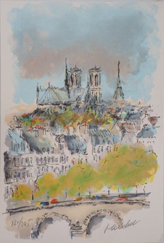Roofs of Paris and Notre Dame - Original Lithograph Handsigned 