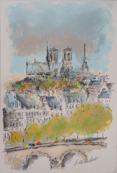 Roofs of Paris and Notre Dame - Original Lithograph Handsigned