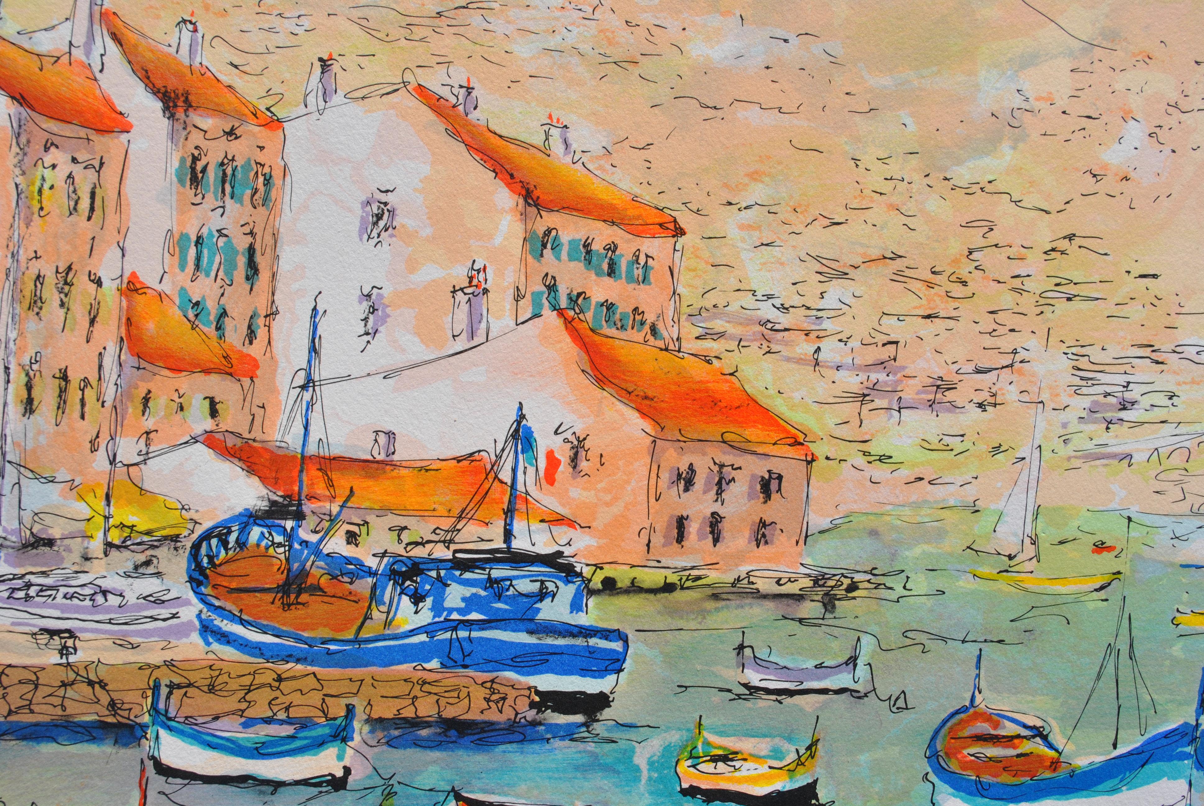 Sea Side in Saint Tropez - Handsigned lithograph For Sale 5