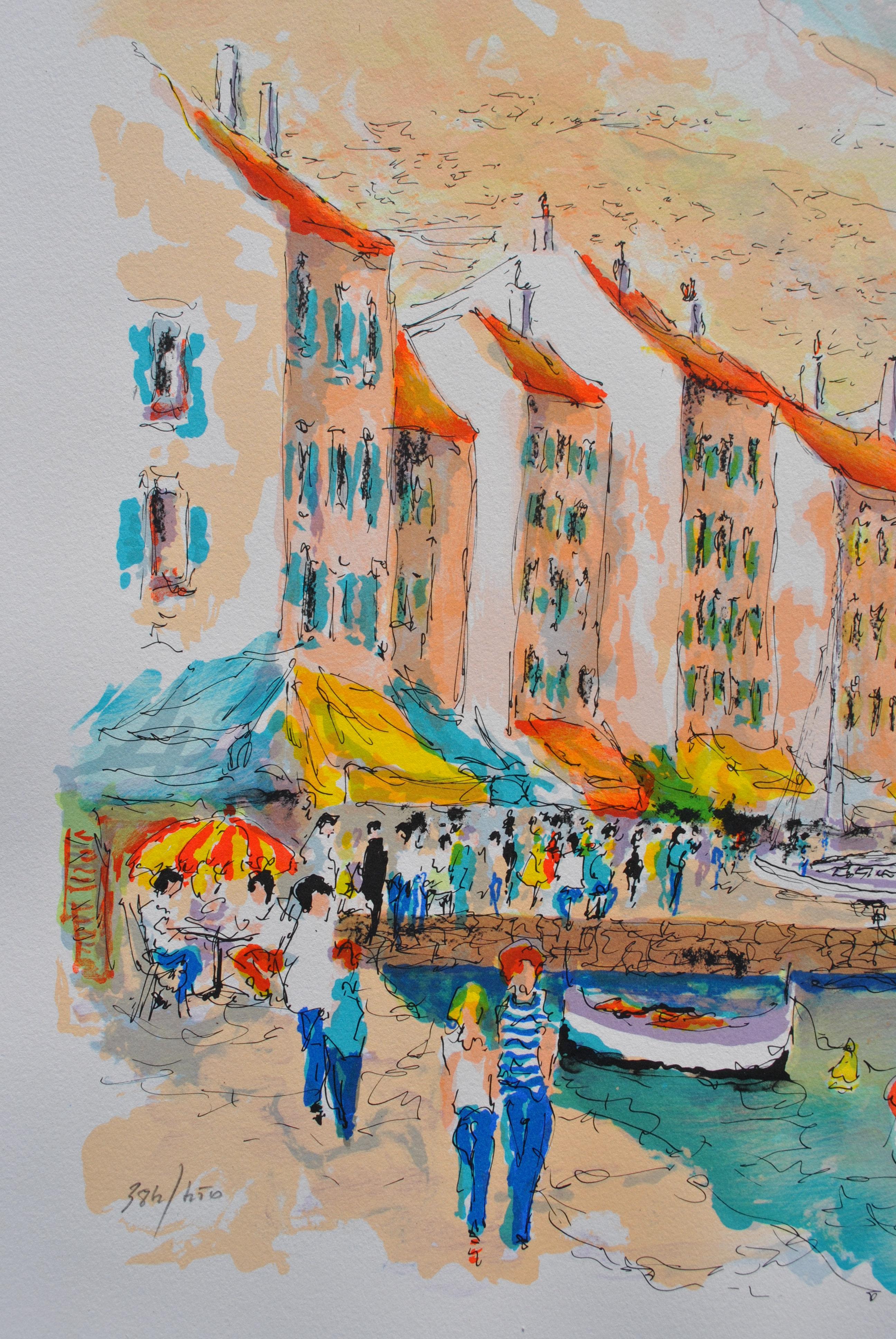 Sea Side in Saint Tropez - Handsigned lithograph For Sale 6