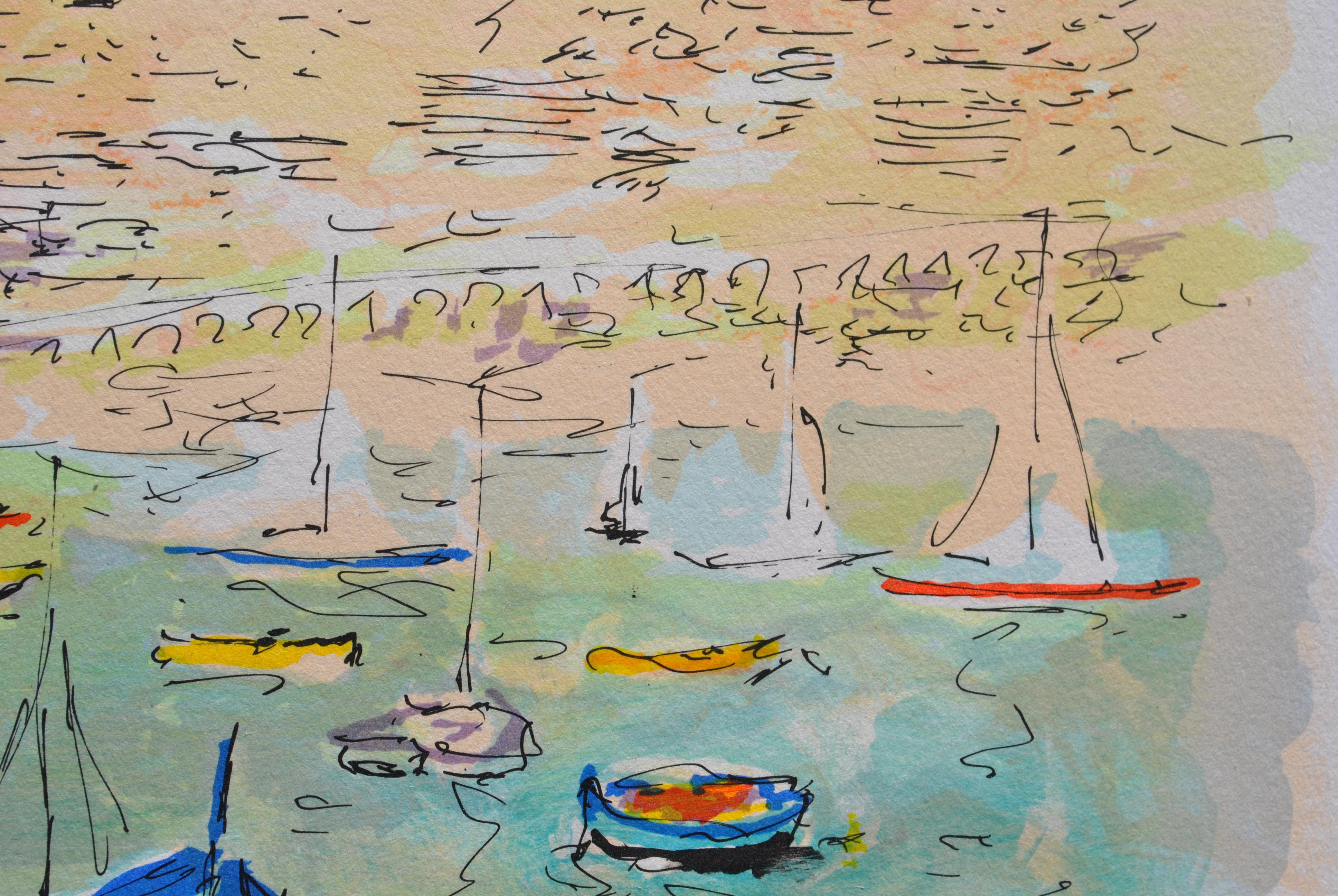 Sea Side in Saint Tropez - Handsigned lithograph For Sale 8