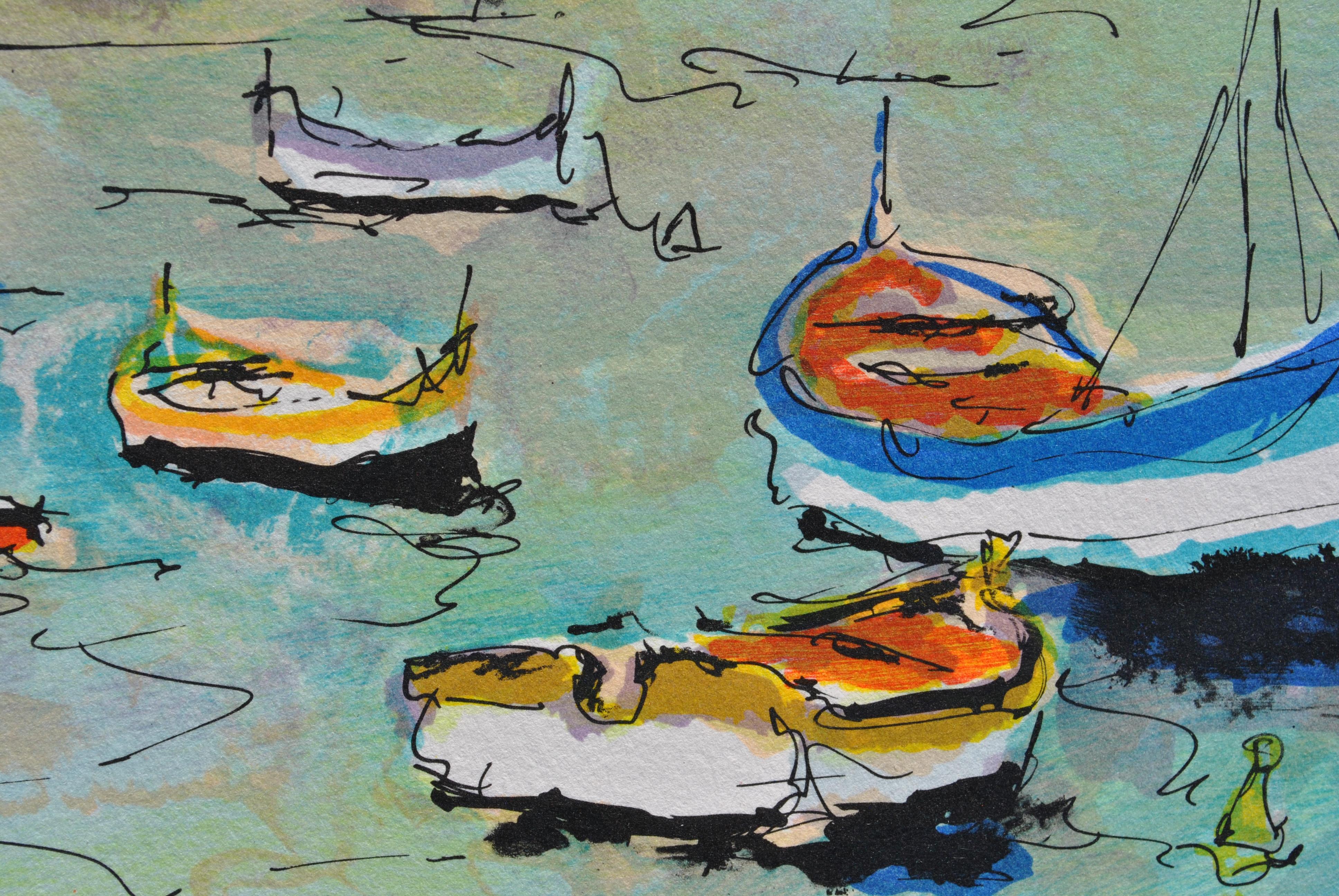 Sea Side in Saint Tropez - Handsigned lithograph For Sale 9