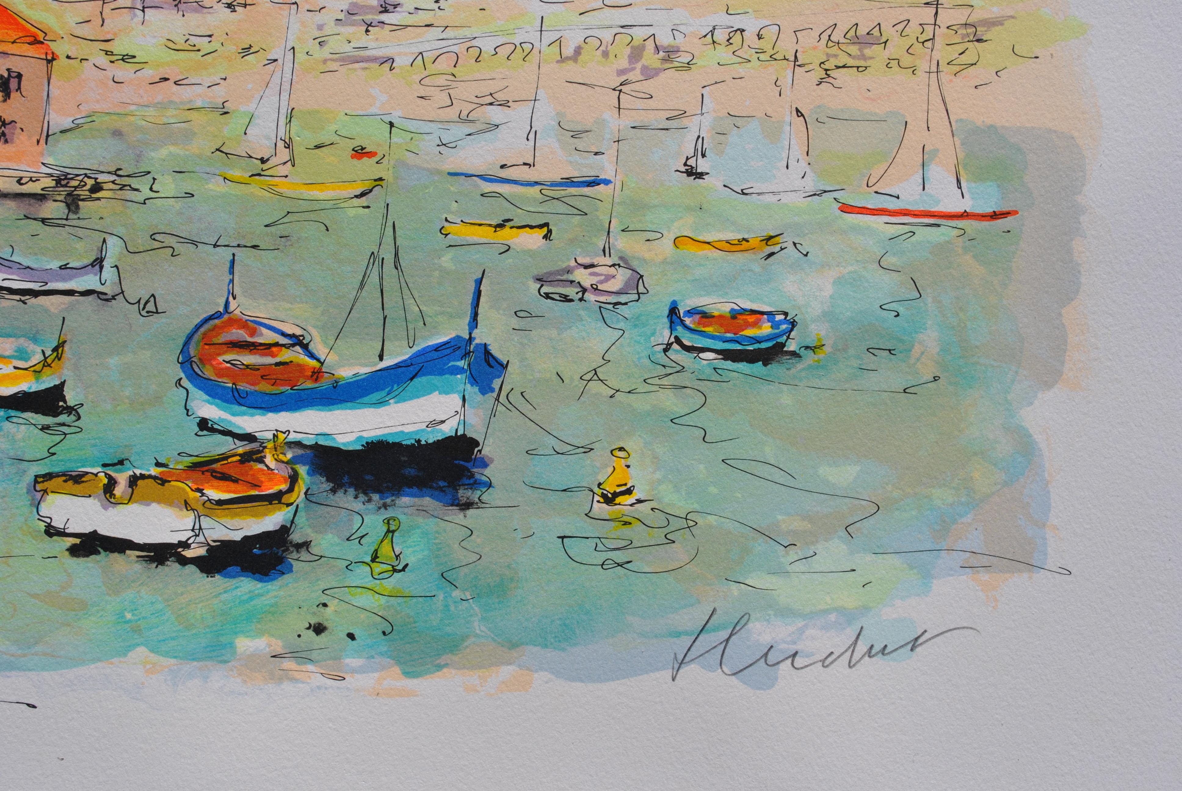 Sea Side in Saint Tropez - Handsigned lithograph For Sale 1