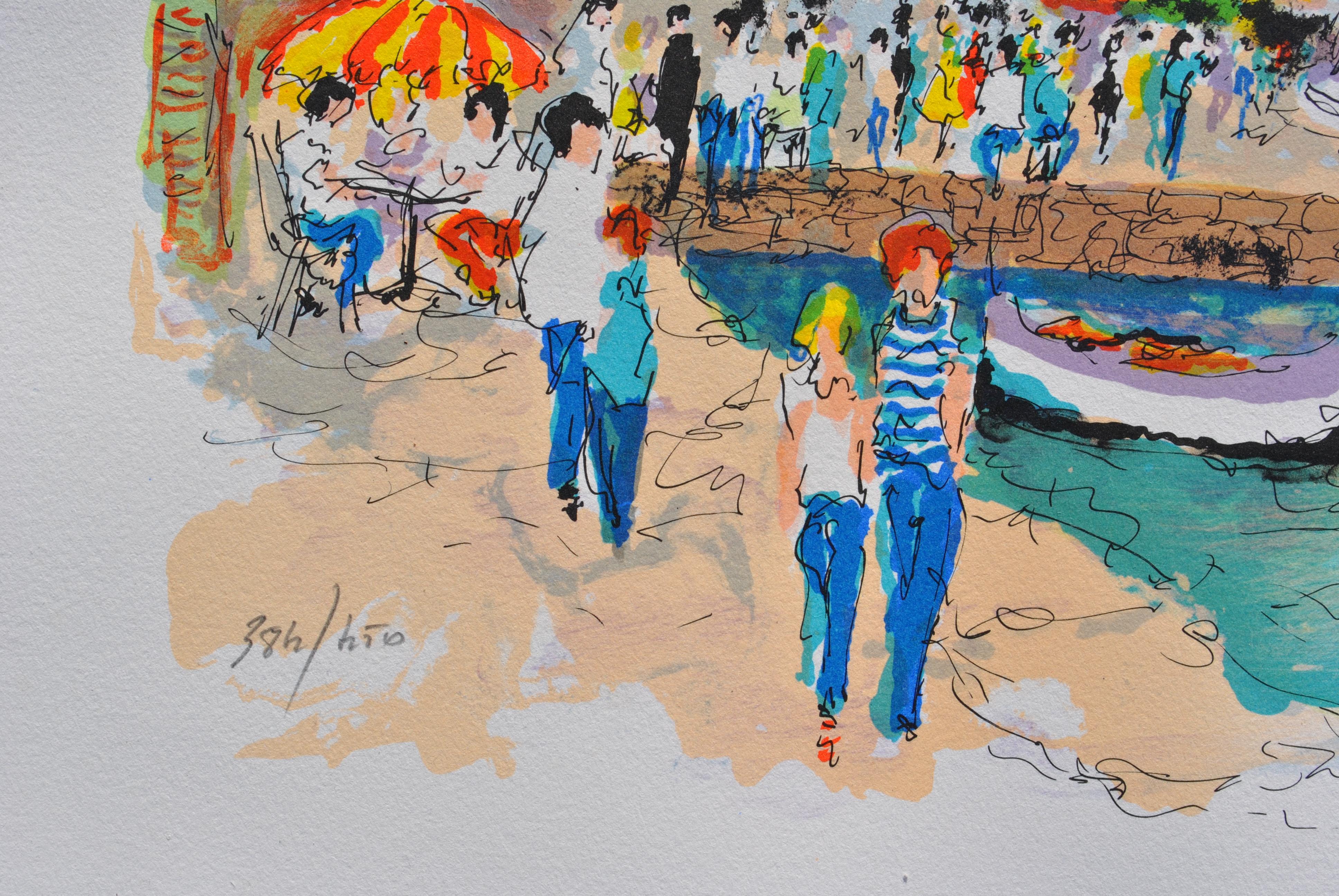 Sea Side in Saint Tropez - Handsigned lithograph For Sale 2