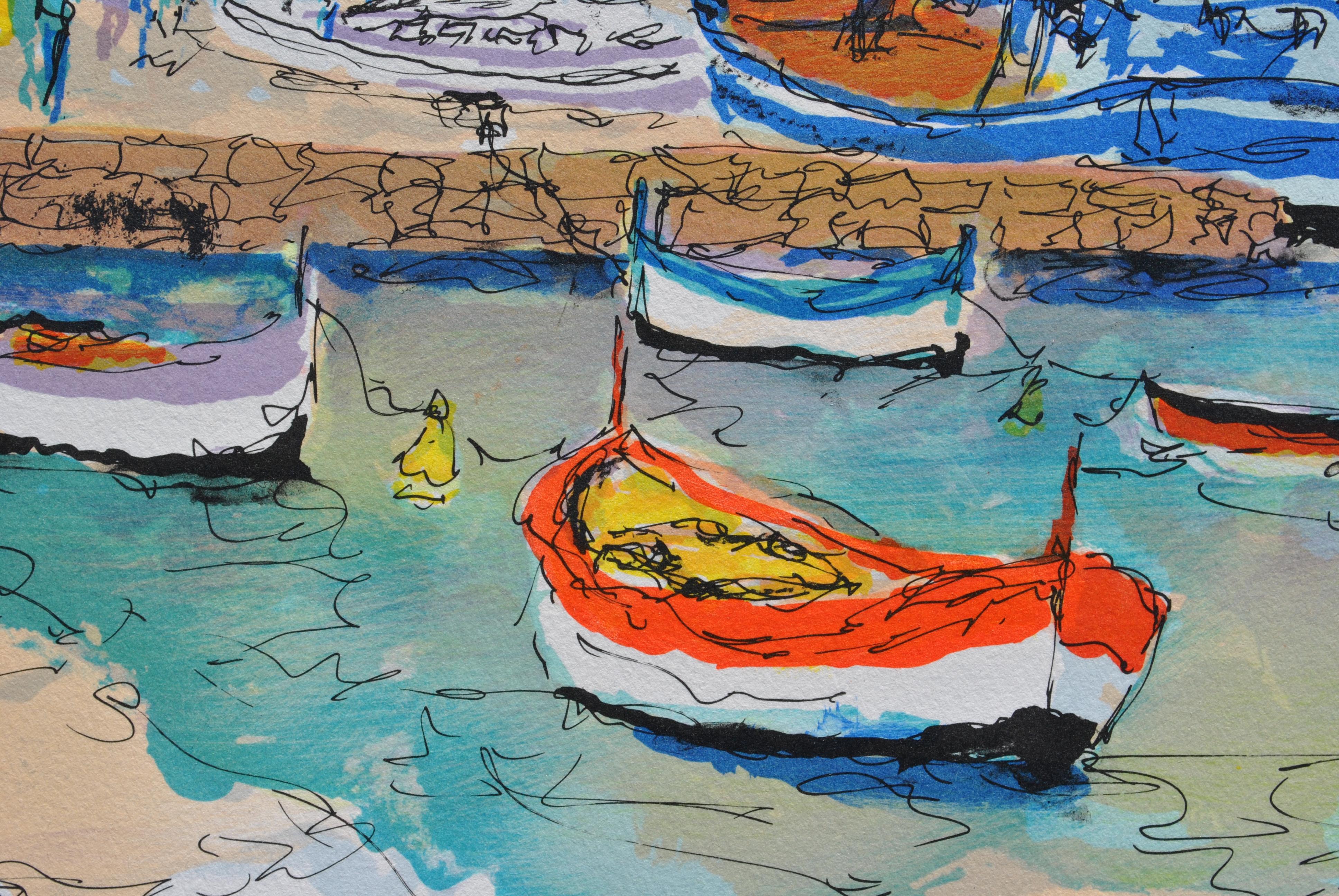 Sea Side in Saint Tropez - Handsigned lithograph For Sale 3