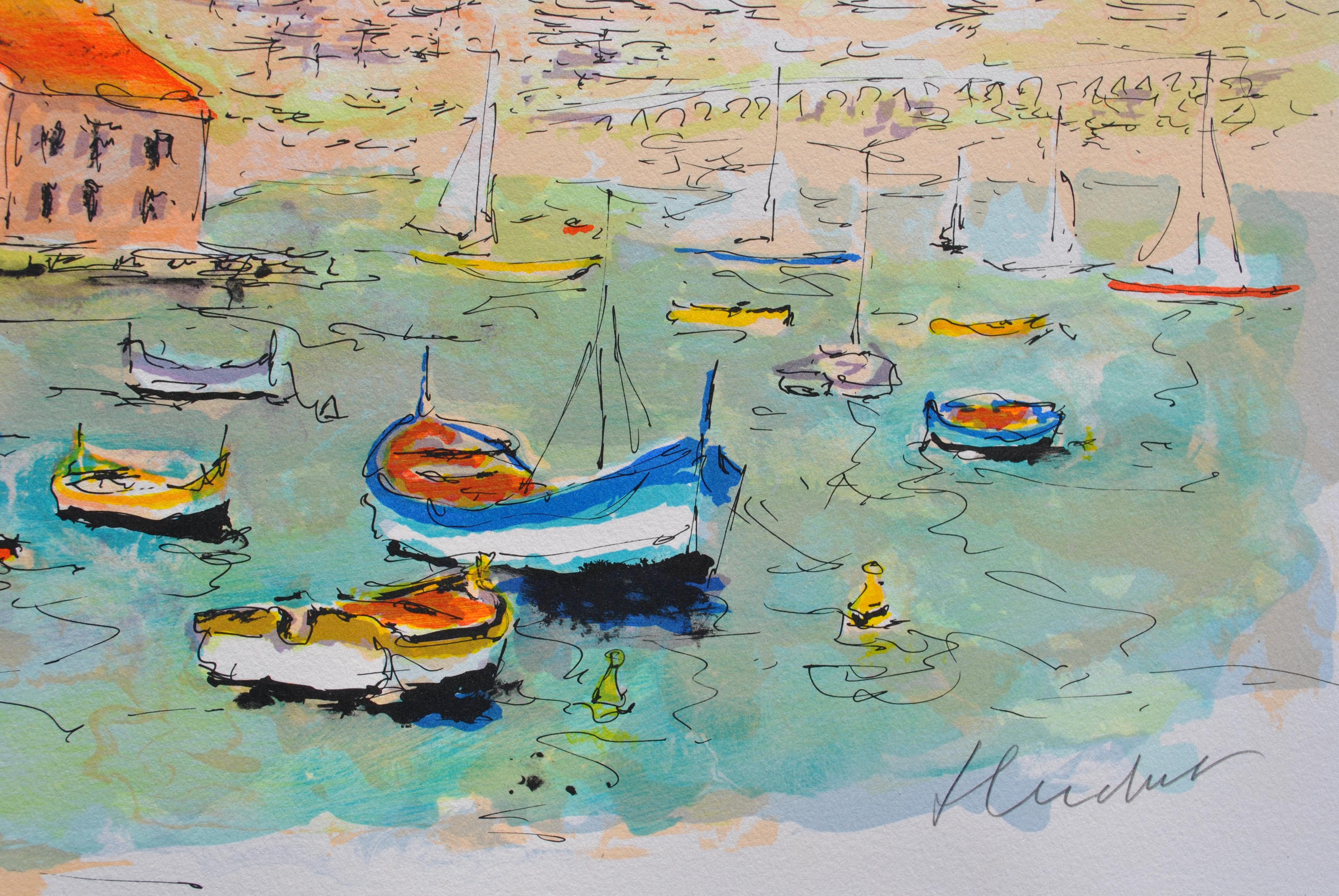 Sea Side in Saint Tropez - Handsigned lithograph For Sale 4