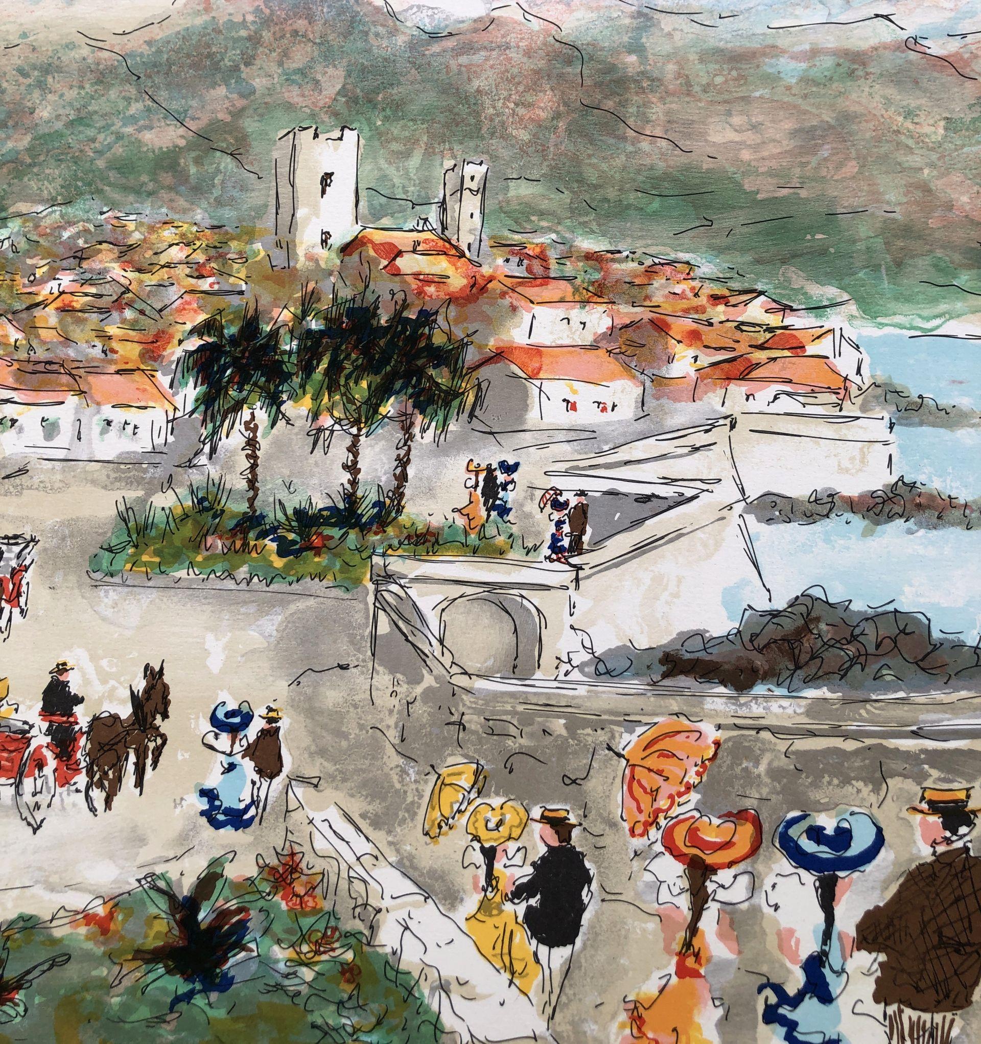 View of Antibes French Riviera - Lithographie originale signée et numérotée à la main 1