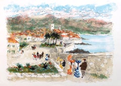 View of Antibes French Riviera - Original Lithograph Handisgned and numbered