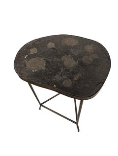 Urban Art Forged Iron & Fossilized Marble End Table