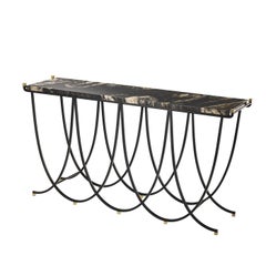 Urban Black Iron Structure and Marble Top Console