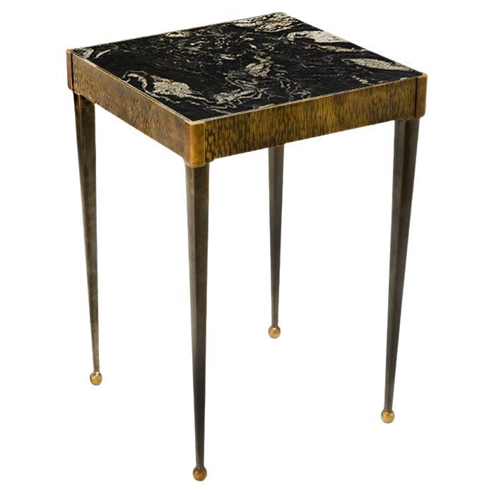 Urban brass side table with milled band For Sale