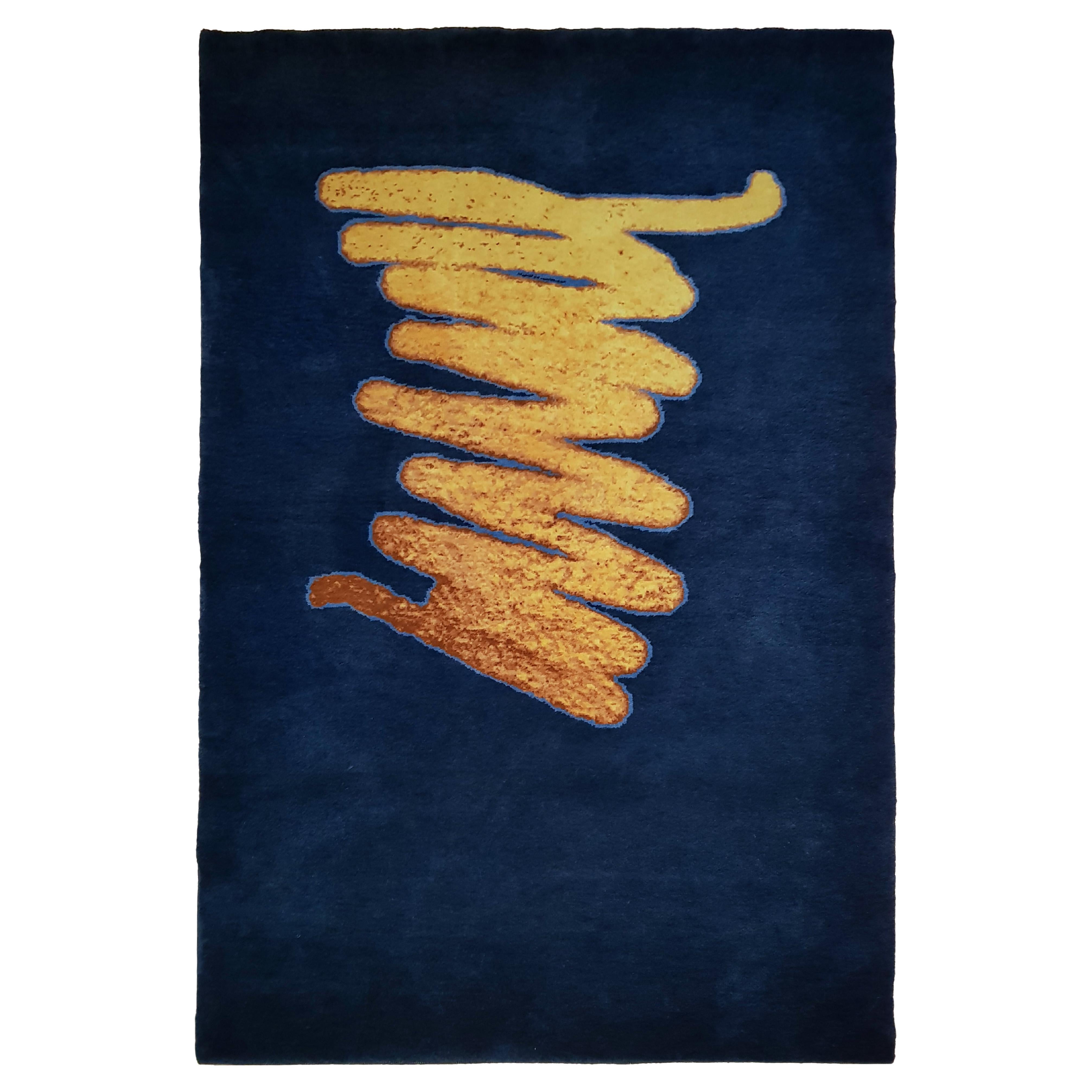 Mini Urban Deli Graffiti Contemporary Handknotted Wool Rug Rankin Rugs, 'Blue'