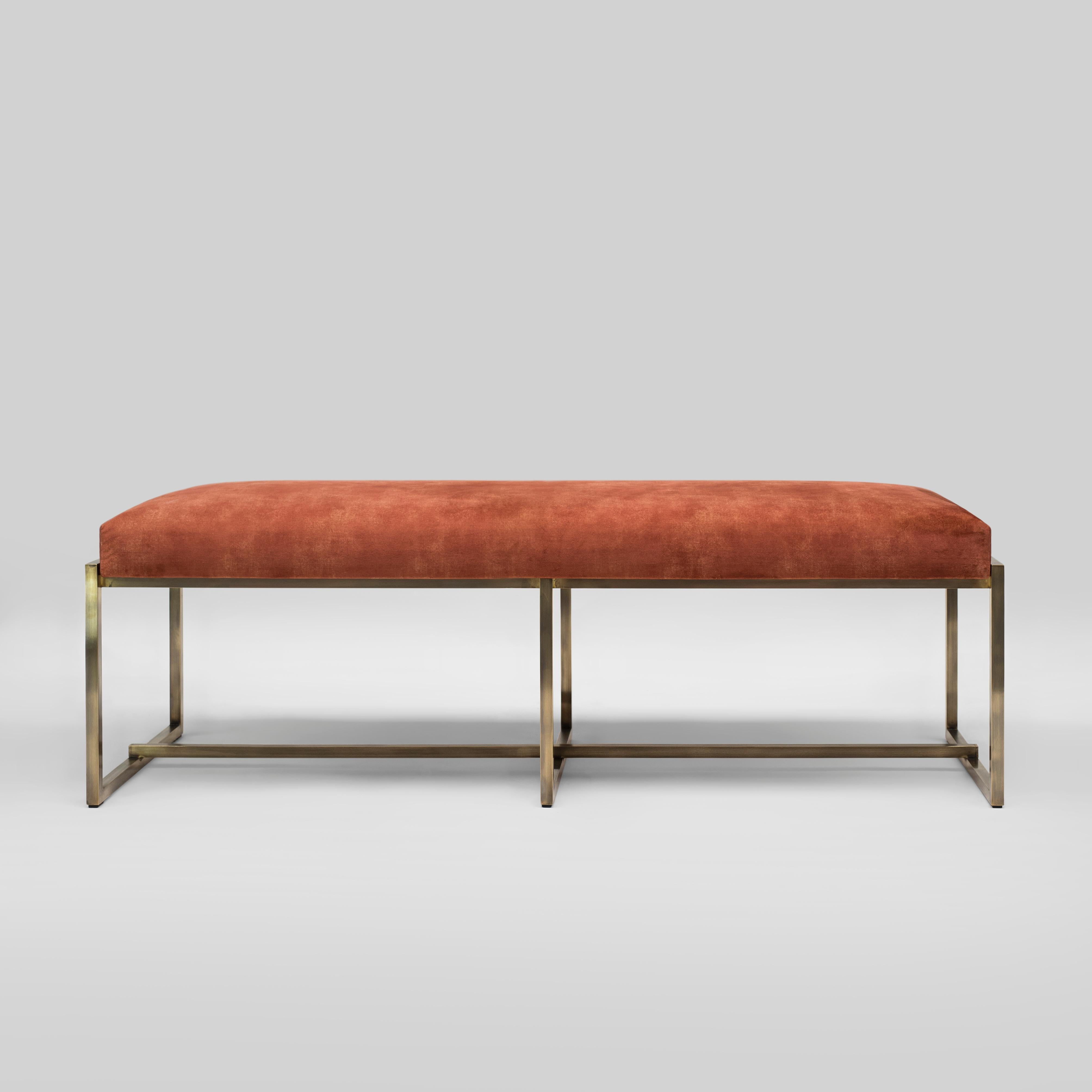 Contemporary Peter Ghyczy Bench Urban Grace 'GB03' Brass Aged / Orange Fabric