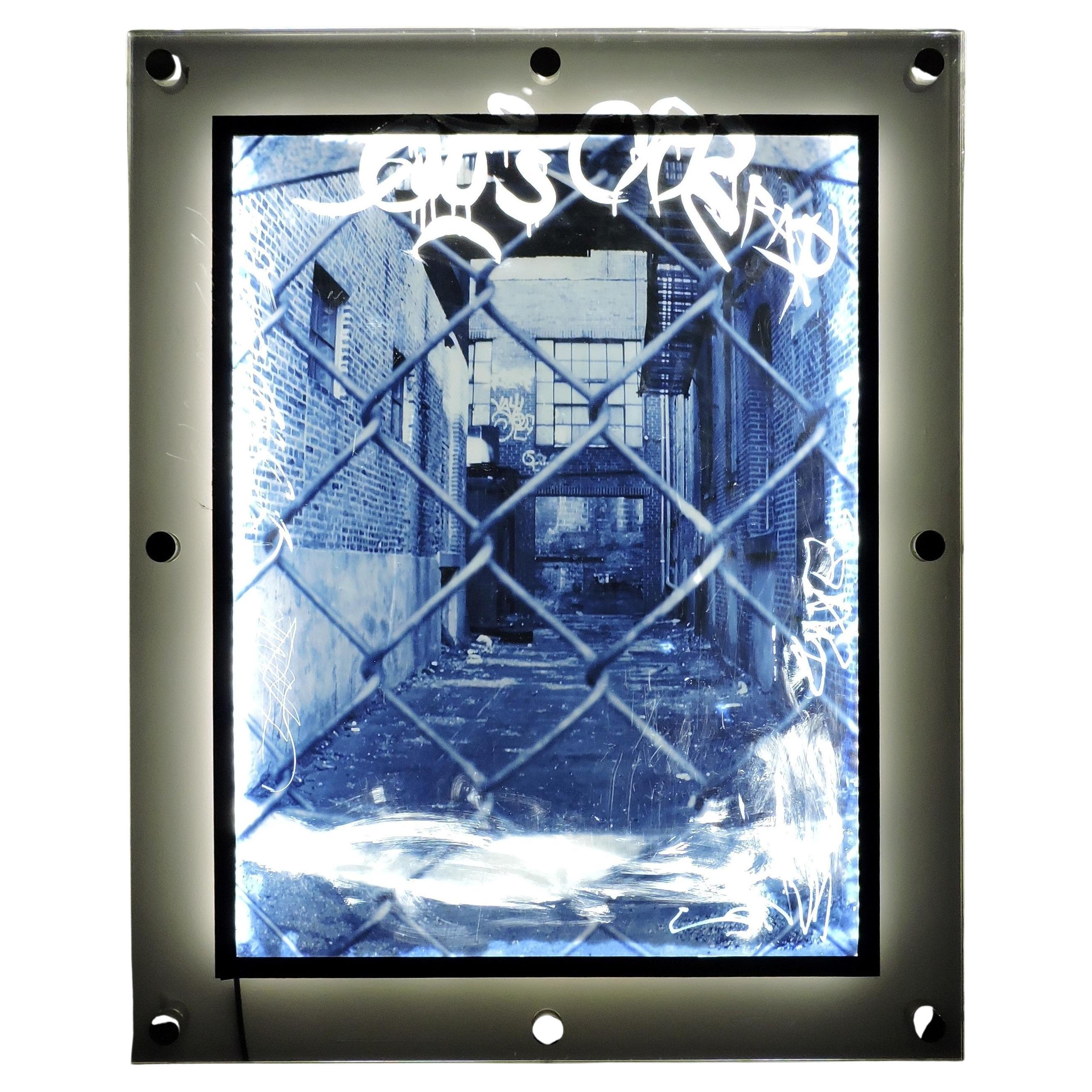 Urban Industrial Art Photo Transparency, Lucite, LED Lights "Chain Link"