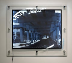 Urban Industrial Art Photo Transparency, Lucite, LED Lights "Under the El"