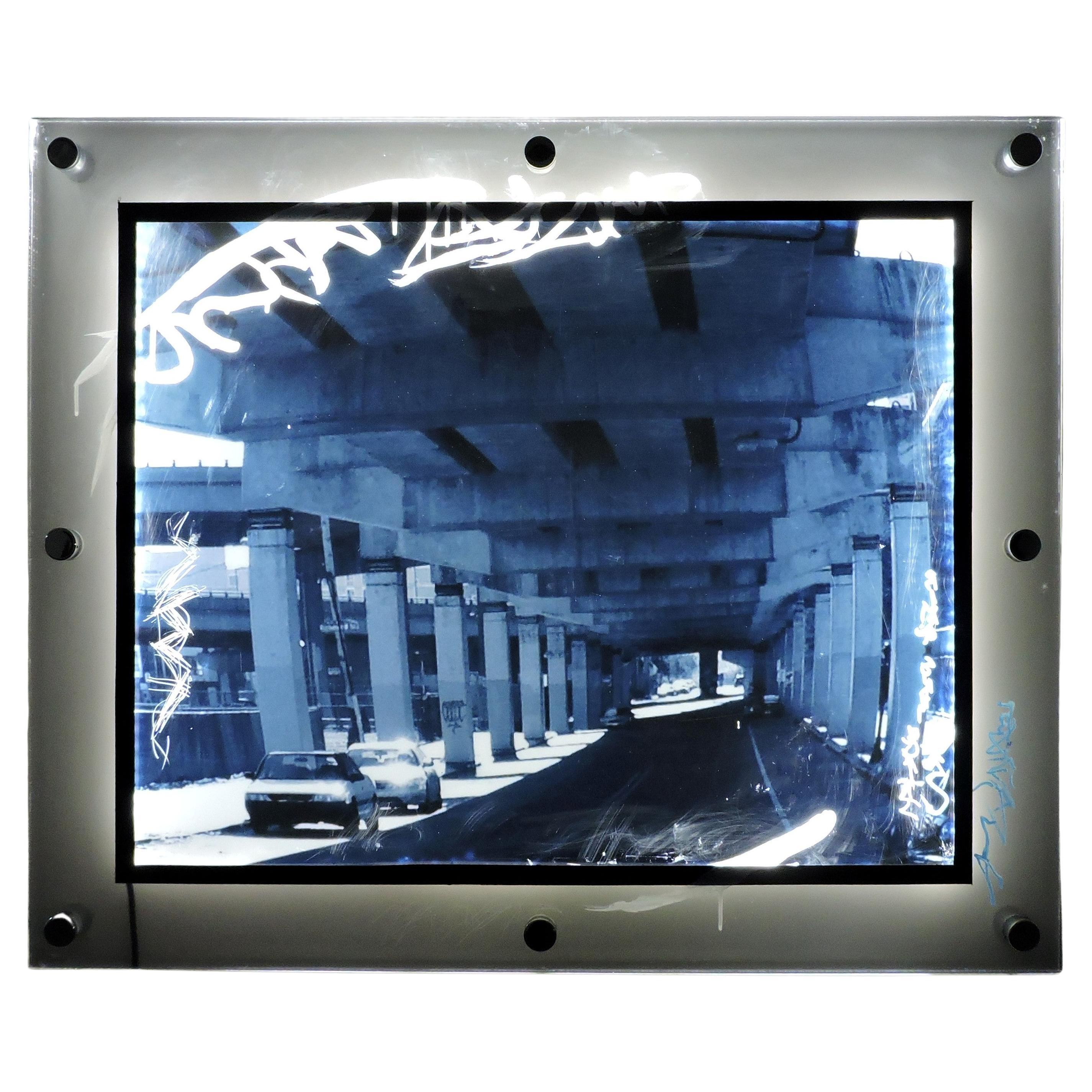 Urban Industrial Art Photo Transparency, Lucite, LED Lights "Under the El"