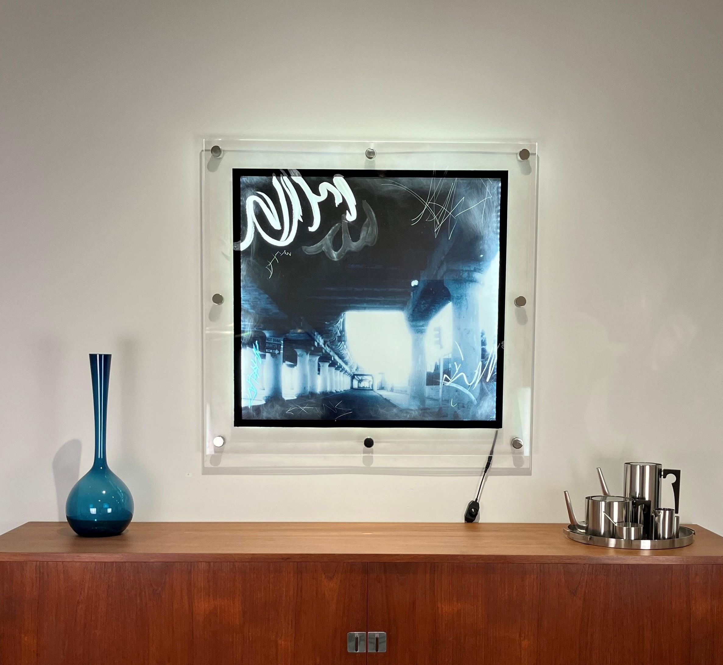 Urban Industrial Art Photo Transparency, Lucite, LED Lights 
