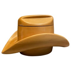 Urban Italian Cowboy Hat Ice Bucket Maple Wood Alfonso Bini Firenze Italy 1970s