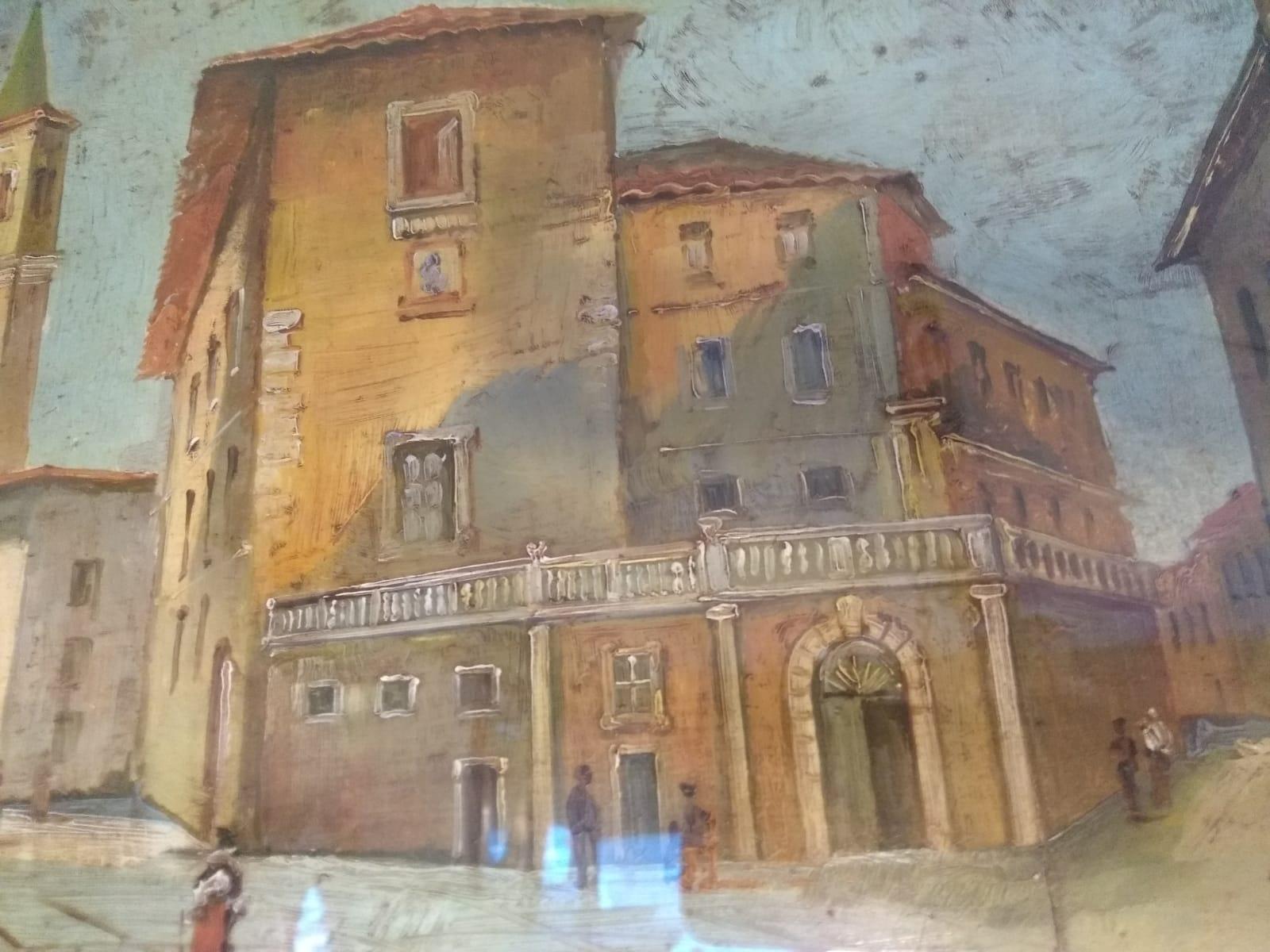 Urban Landscape, Oil on Panel, Early 1900s In Good Condition For Sale In Varese, Lombardia