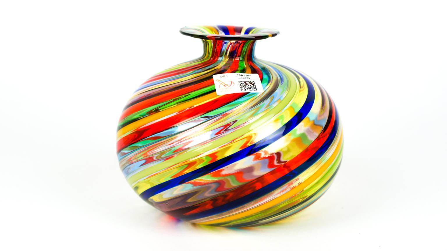 Urban Mid-Century Modern Colored Pair of Murano Glass Vases, 1994 5
