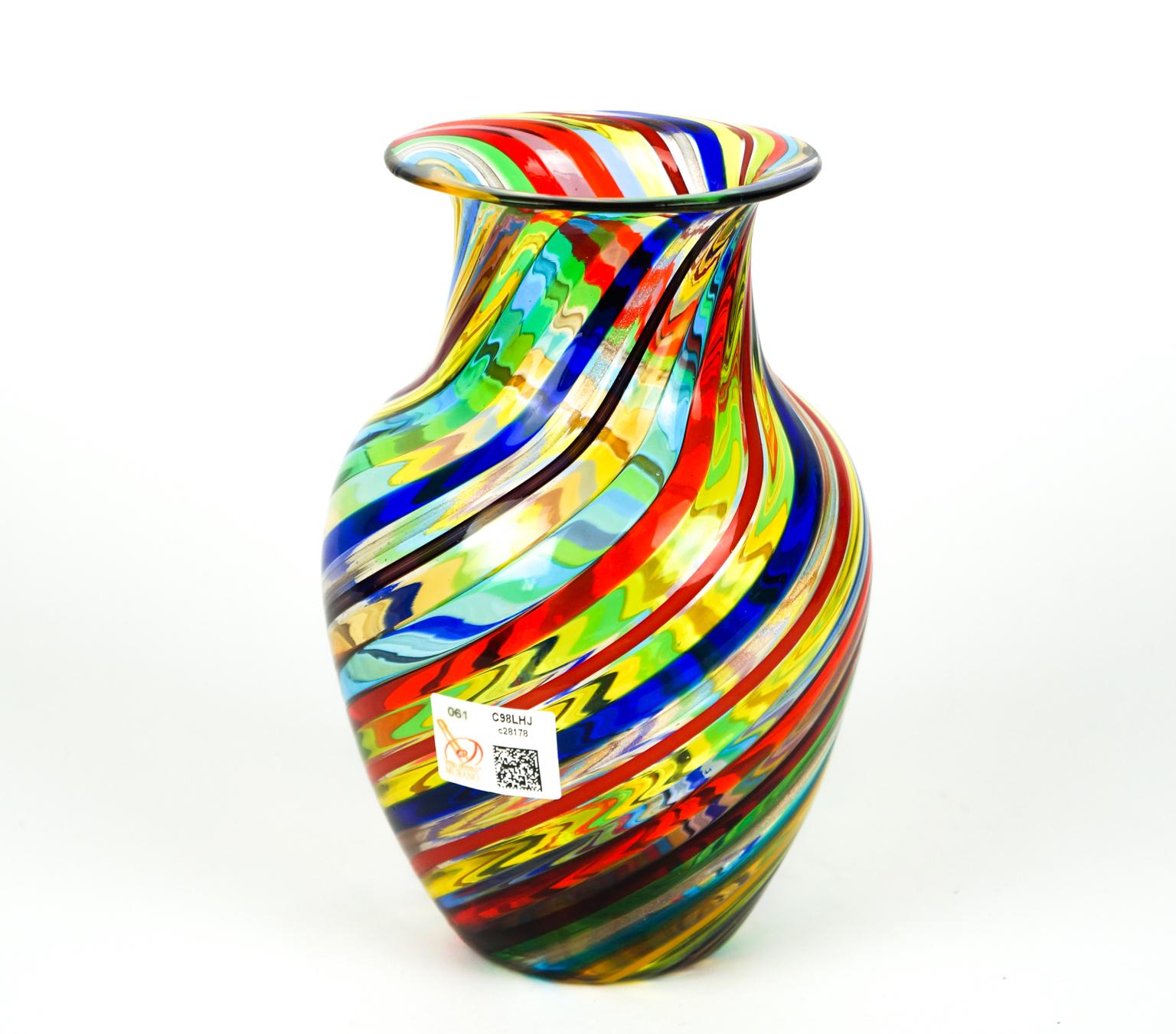 Urban Mid-Century Modern Colored Pair of Murano Glass Vases, 1994 7
