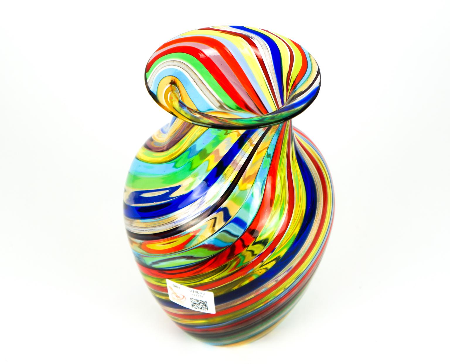 Urban Mid-Century Modern Colored Pair of Murano Glass Vases, 1994 8