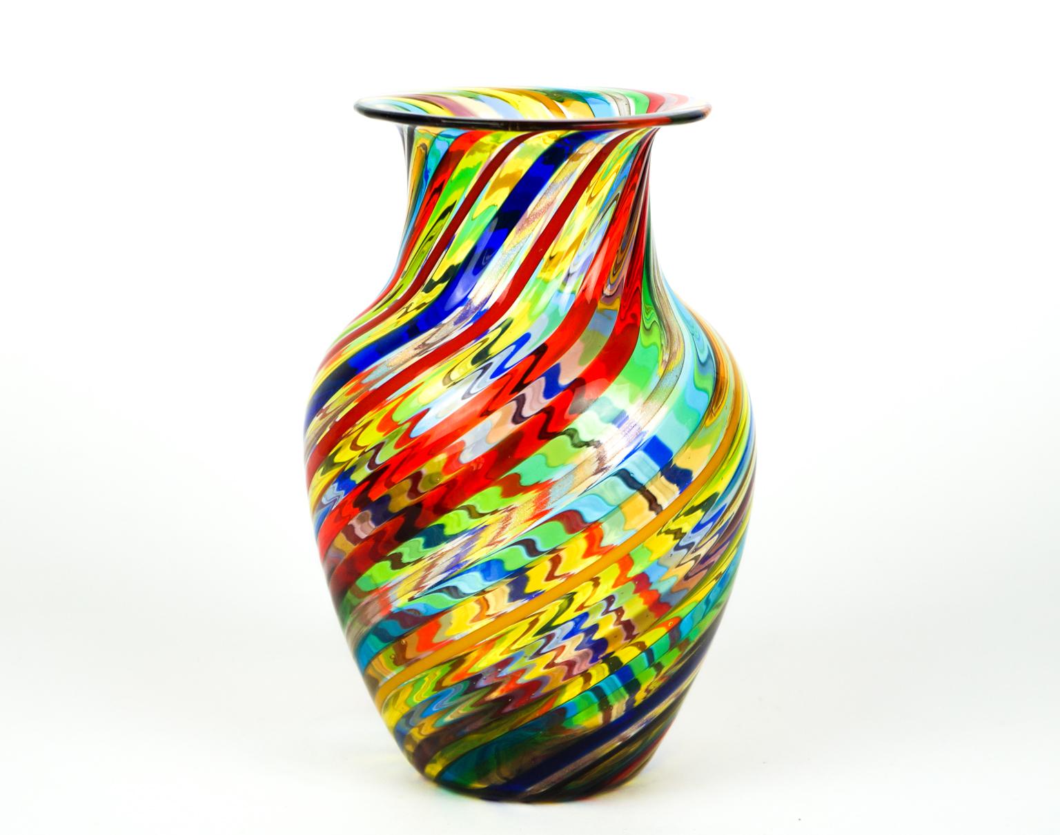 Urban Mid-Century Modern Colored Pair of Murano Glass Vases, 1994 9