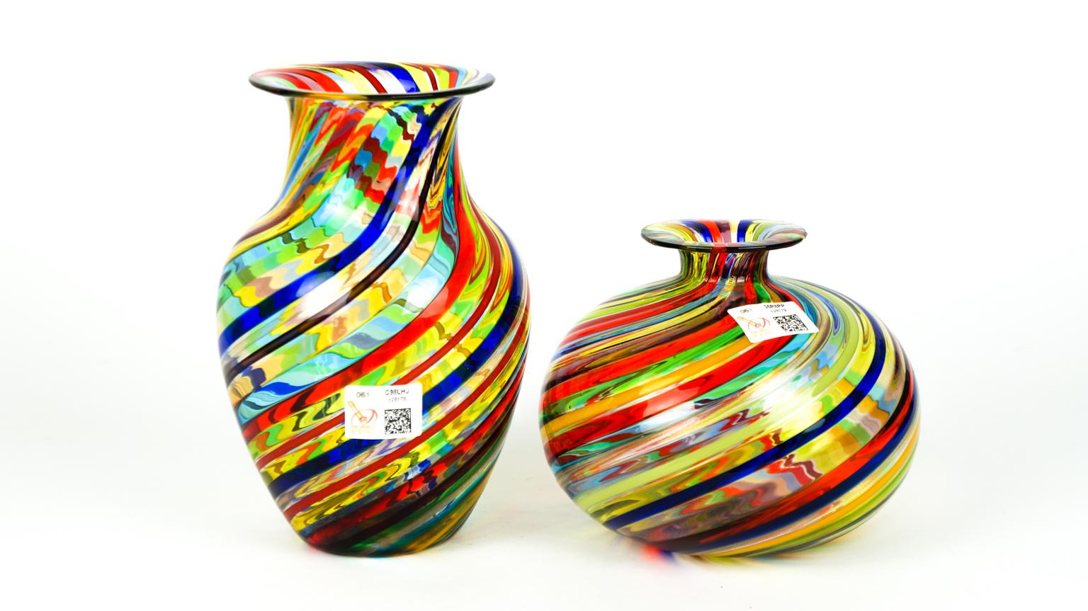 Urban Mid-Century Modern Colored Pair of Murano Glass Vases, 1994 13