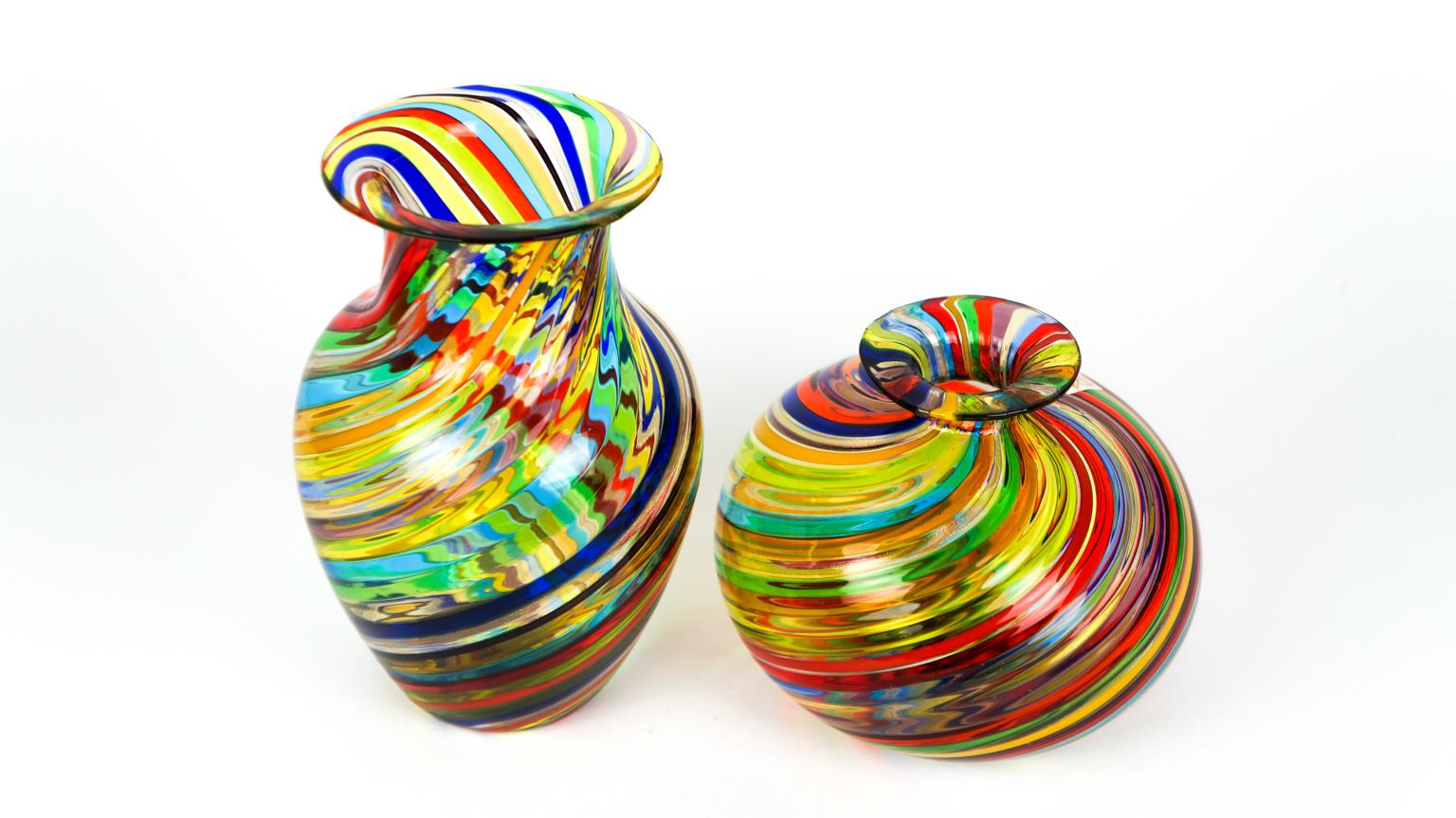 Urban Mid-Century Modern Colored Pair of Murano Glass Vases, 1994 14