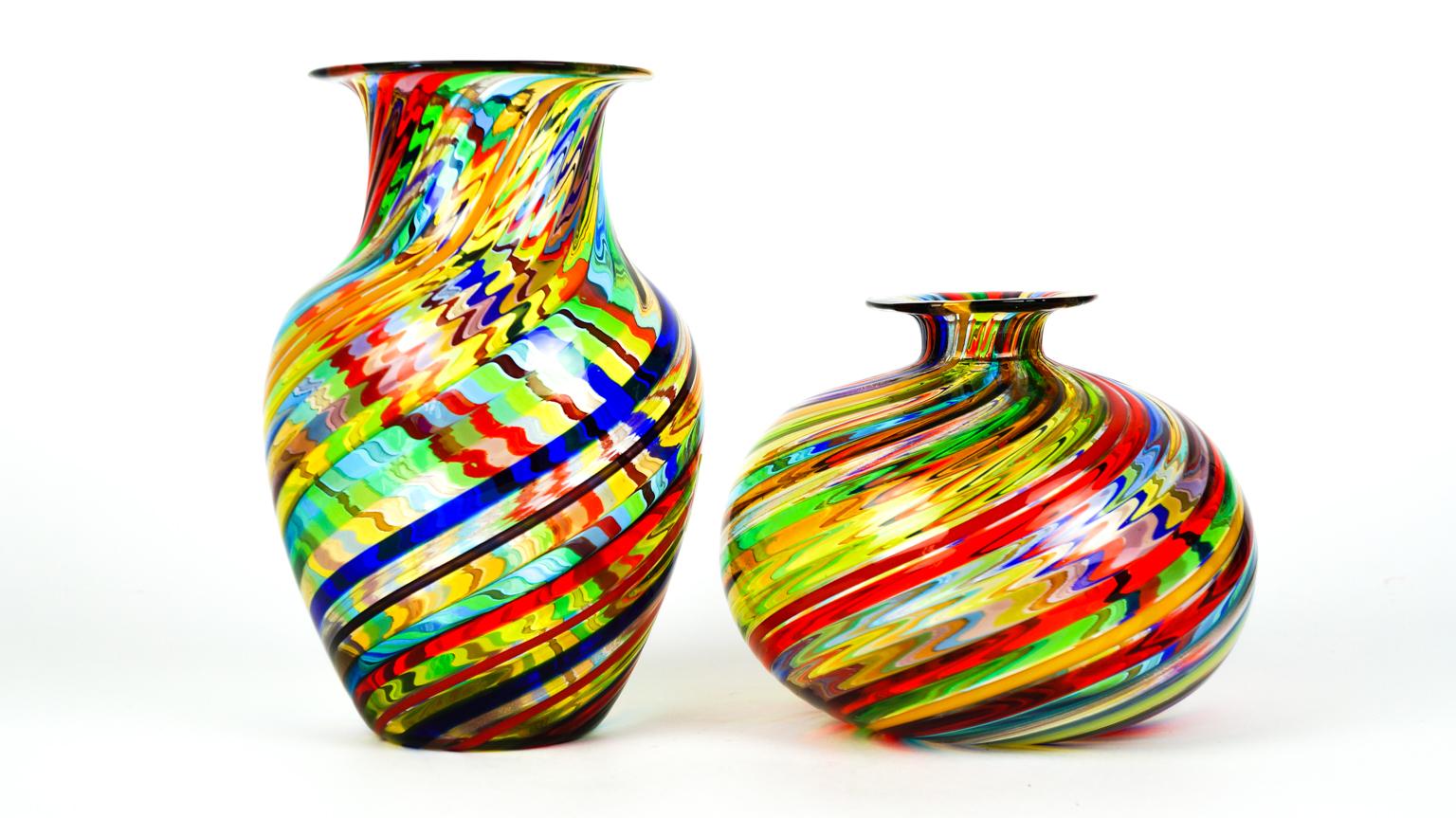 Urban Mid-Century Modern Colored Pair of Murano Glass Vases, 1994 15
