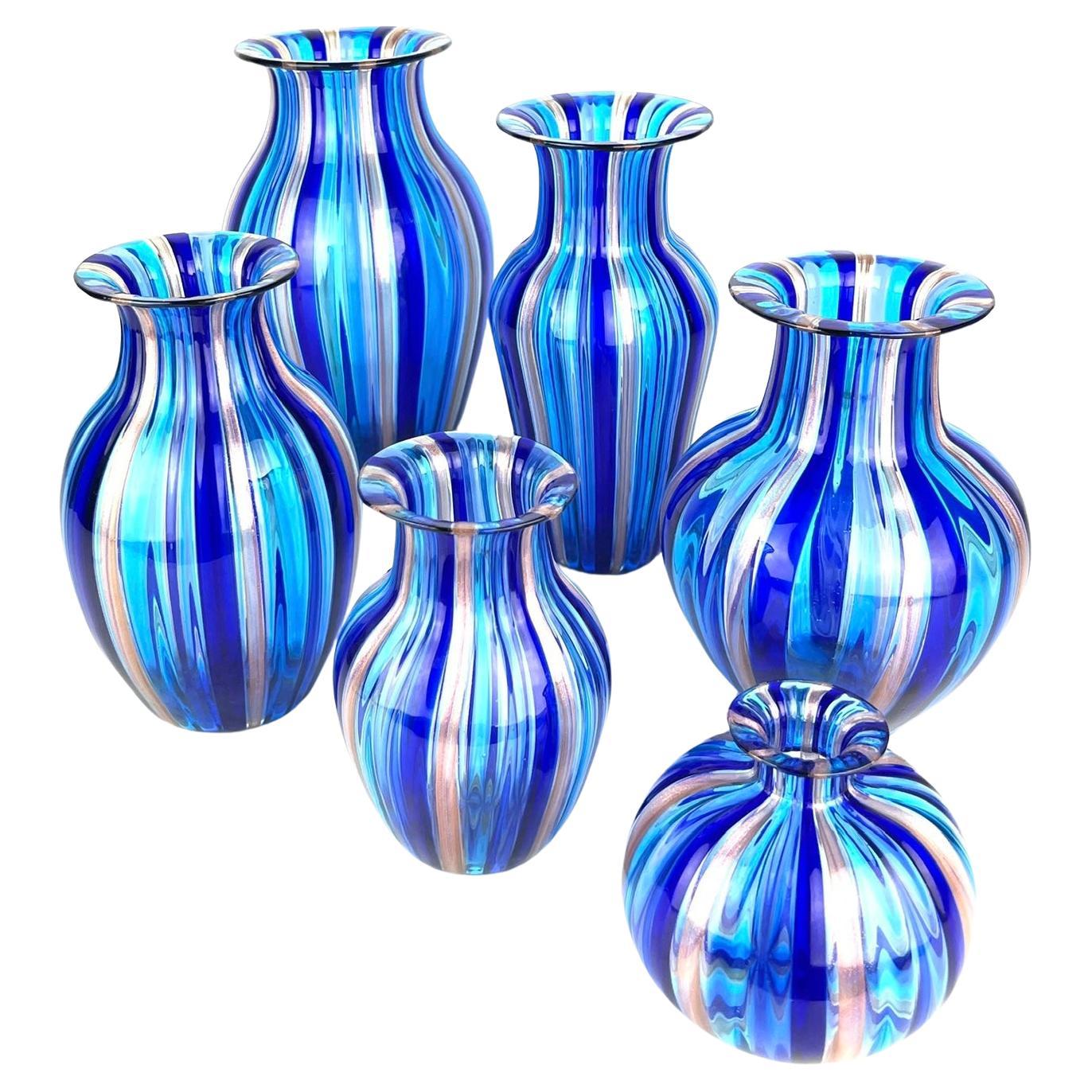 Urban Modern Blue Adventurine Six Murano Glass Vases, 2024 For Sale 13