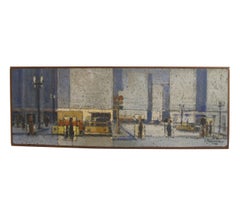 Urban Street Scene Painting, Mid-20th Century