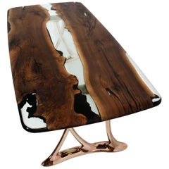 Urbane Epoxy Resin Dining Table with Sand Casted Aluminum Rose Gold Base