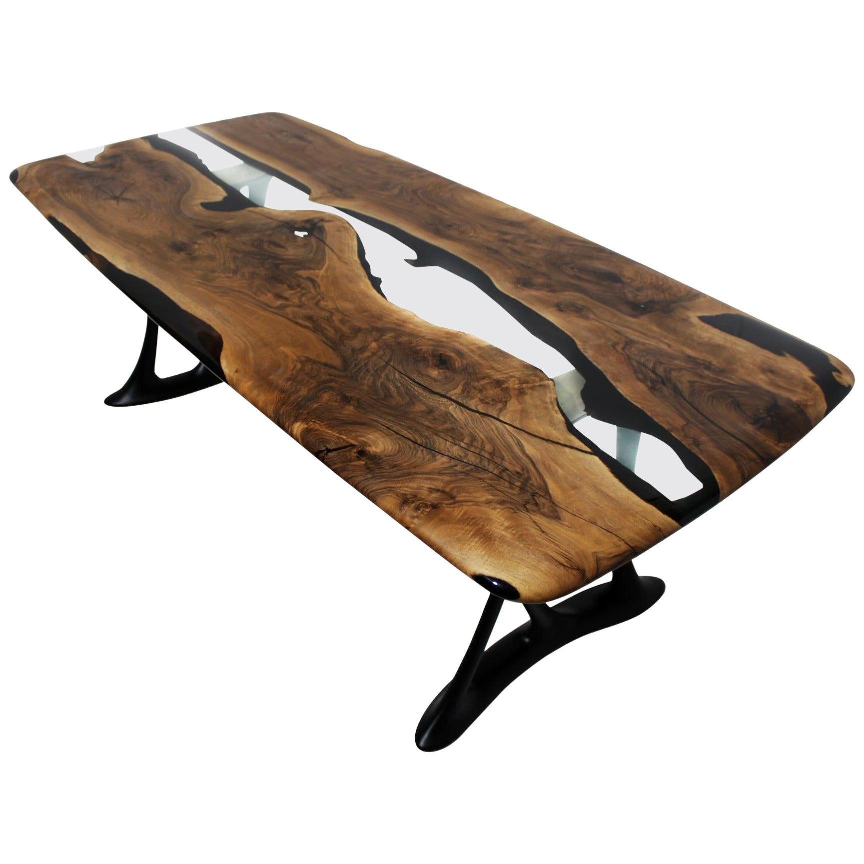 Urbane 220 Epoxy Resin Dining Tables with Sand Casted Aluminum Base For Sale